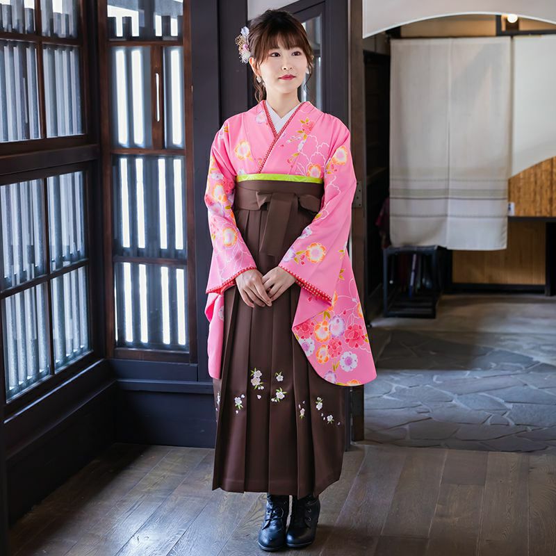 【中古品】二尺袖 単品「ピンク　枝桜」貸衣装処分 レンタル処分品 卒業式