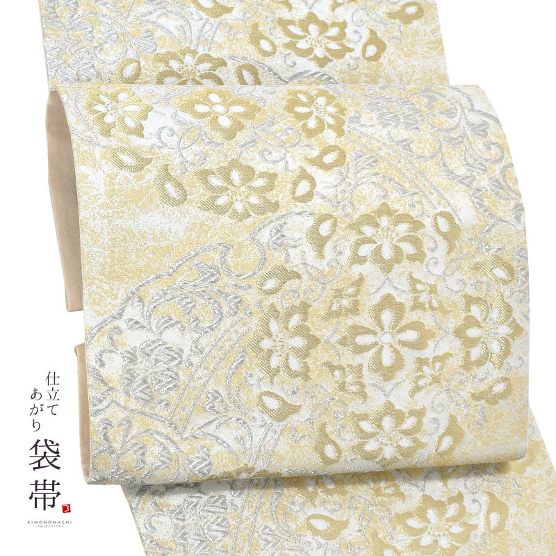 礼装向け 袋帯 単品 お仕立て上がり「白銀　雪輪に鏡、華紋」フォーマル 全通柄 ポリエステル帯 日本製 訪問着 留袖