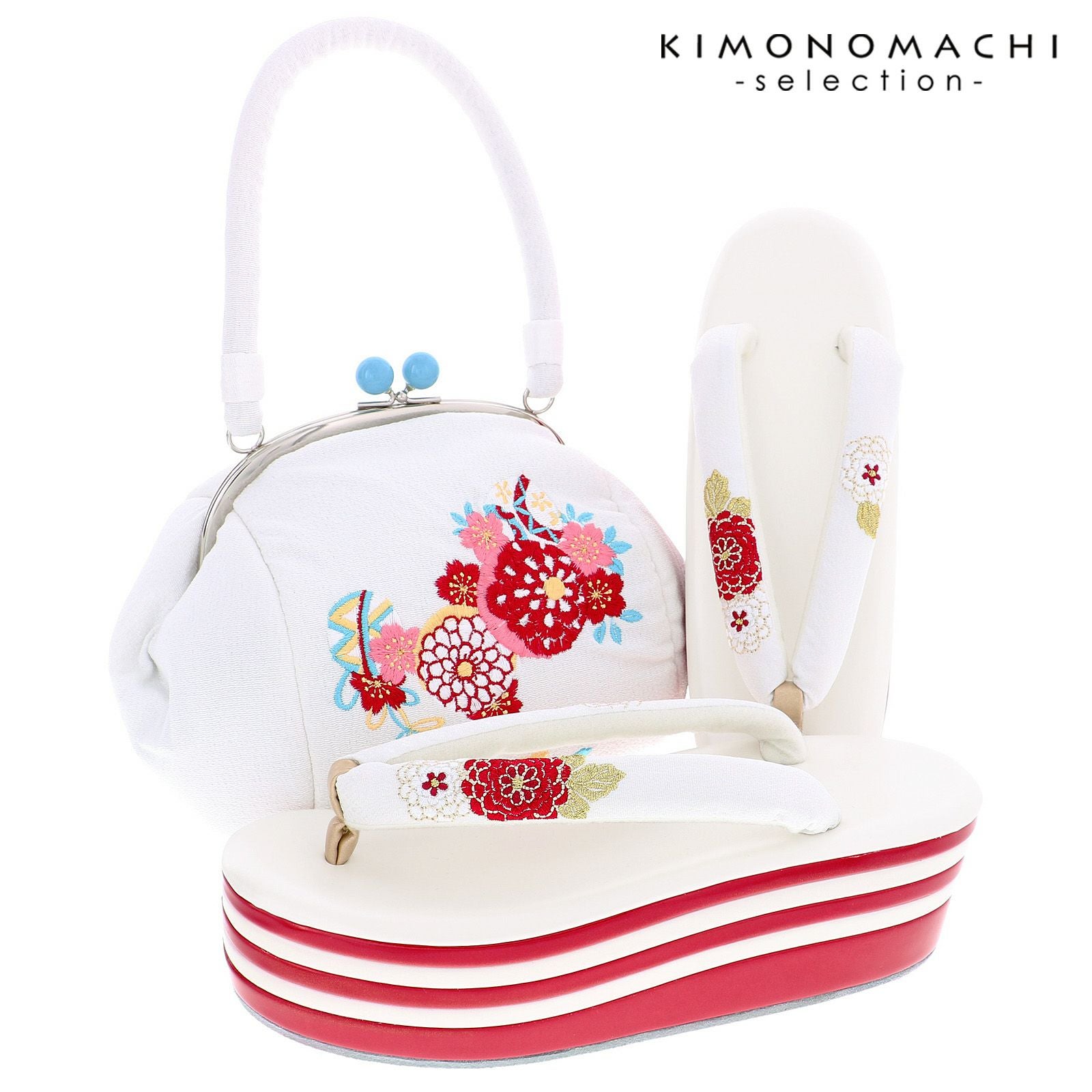 振袖 草履バッグセット「手鞠菊 白」Fサイズ 振袖草履バッグ 振袖
