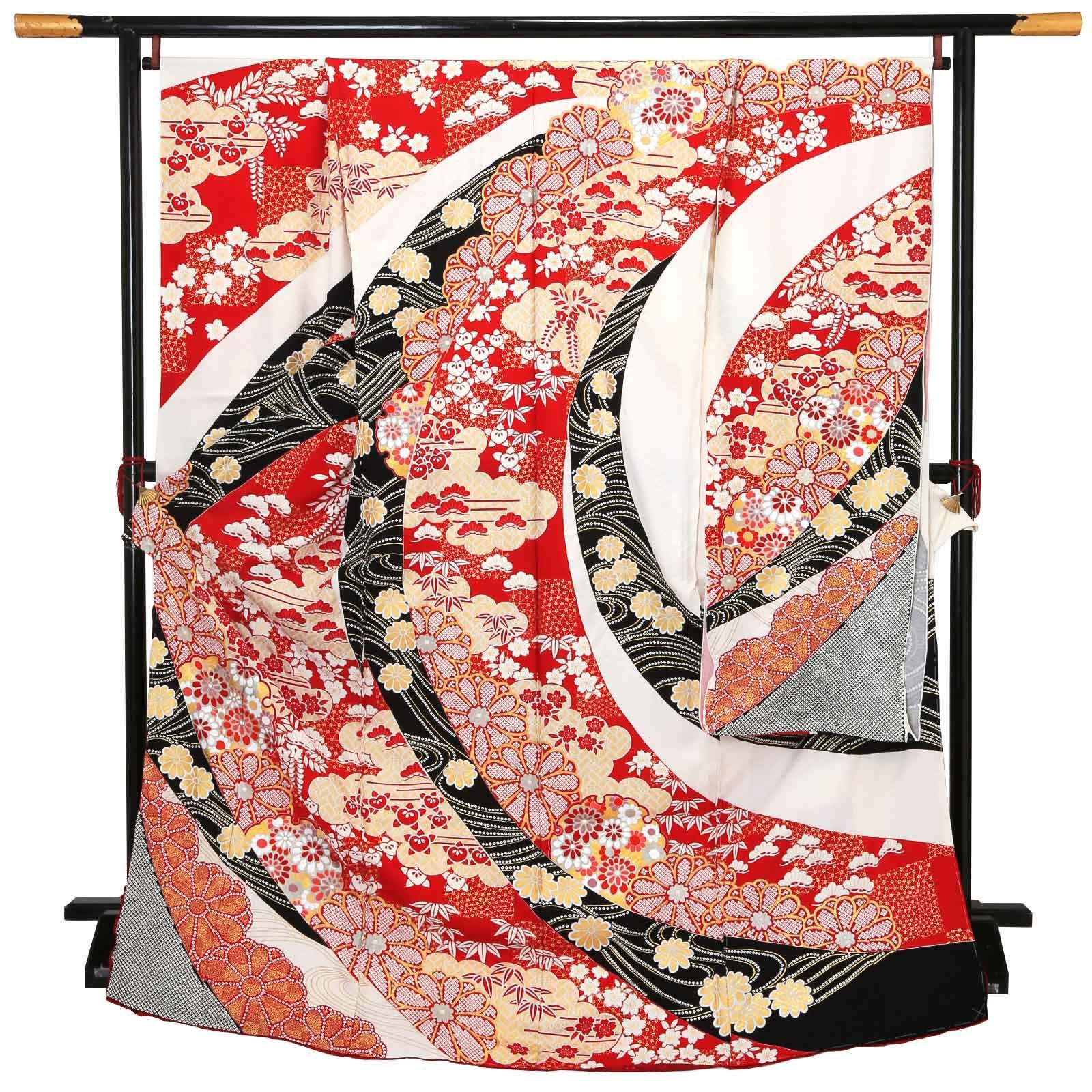 未仕立て 振袖 単品「象牙色地 熨斗取りに菊」日本製 仮絵羽 振り袖