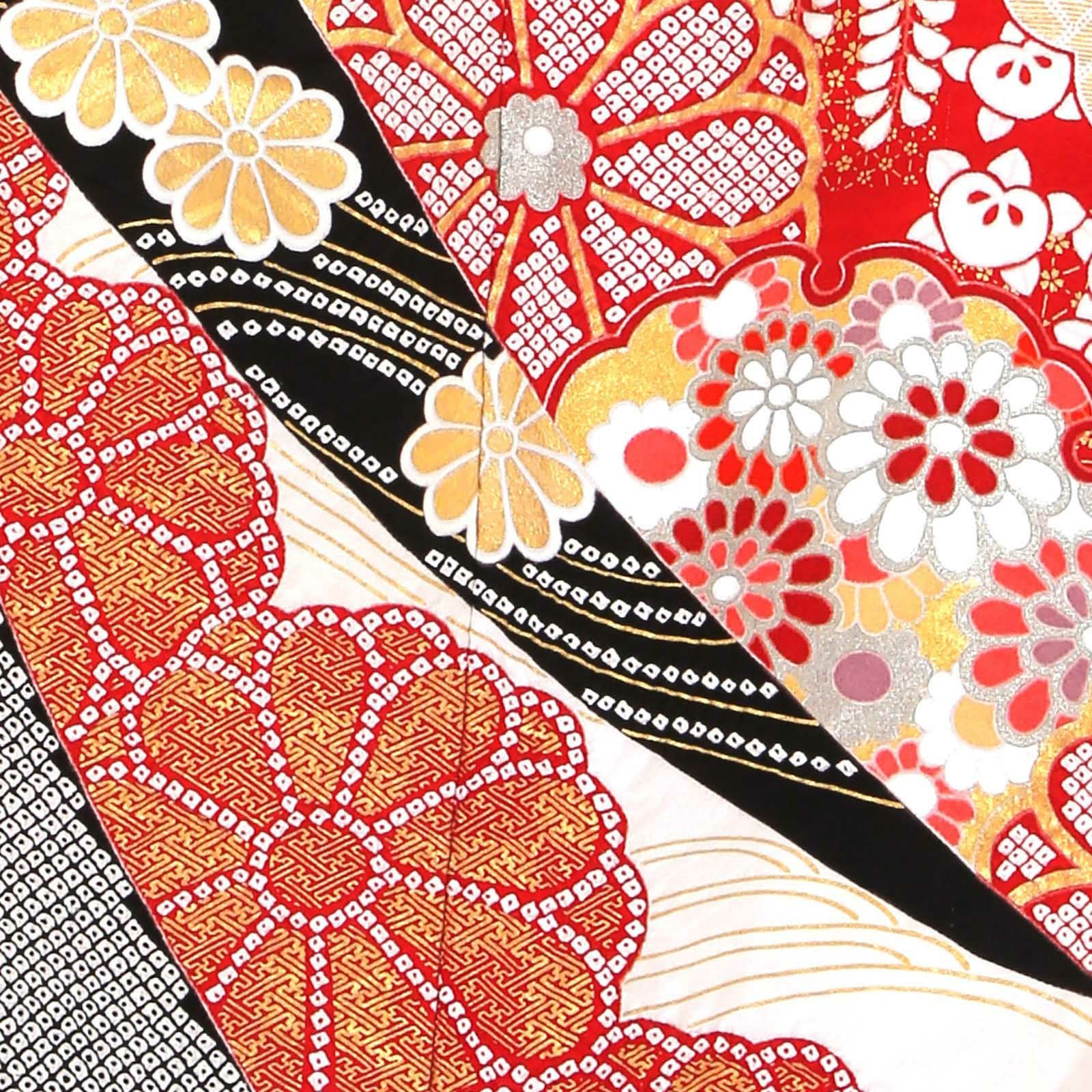 仮絵羽　振袖　オレンジ　花柄　正絹　貴扇　菊　古典柄　未仕立て 未仕立て 振袖 単品「象牙色地 熨斗取りに菊」日本製 仮絵羽 振り袖