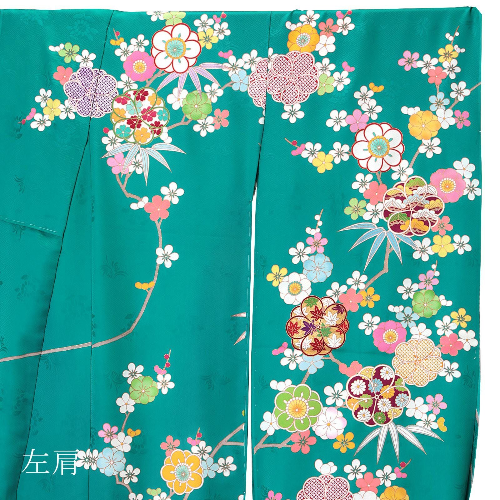 振袖 正絹 新品 着物単品 濃青緑色 仕立て上がり NO29801 未仕立て 振袖 22点セット「TRENDNOW × 高石あかり ターコイズブルー