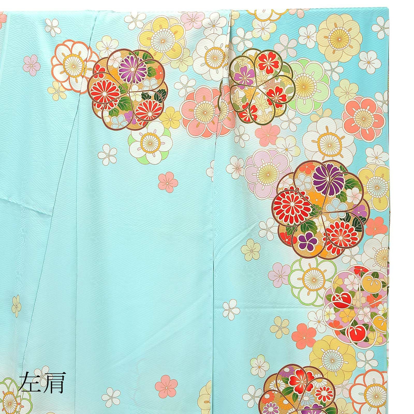 卒業式応援Point10倍 3/5迄)未仕立て 振袖 単品「水色 八重梅」日本製