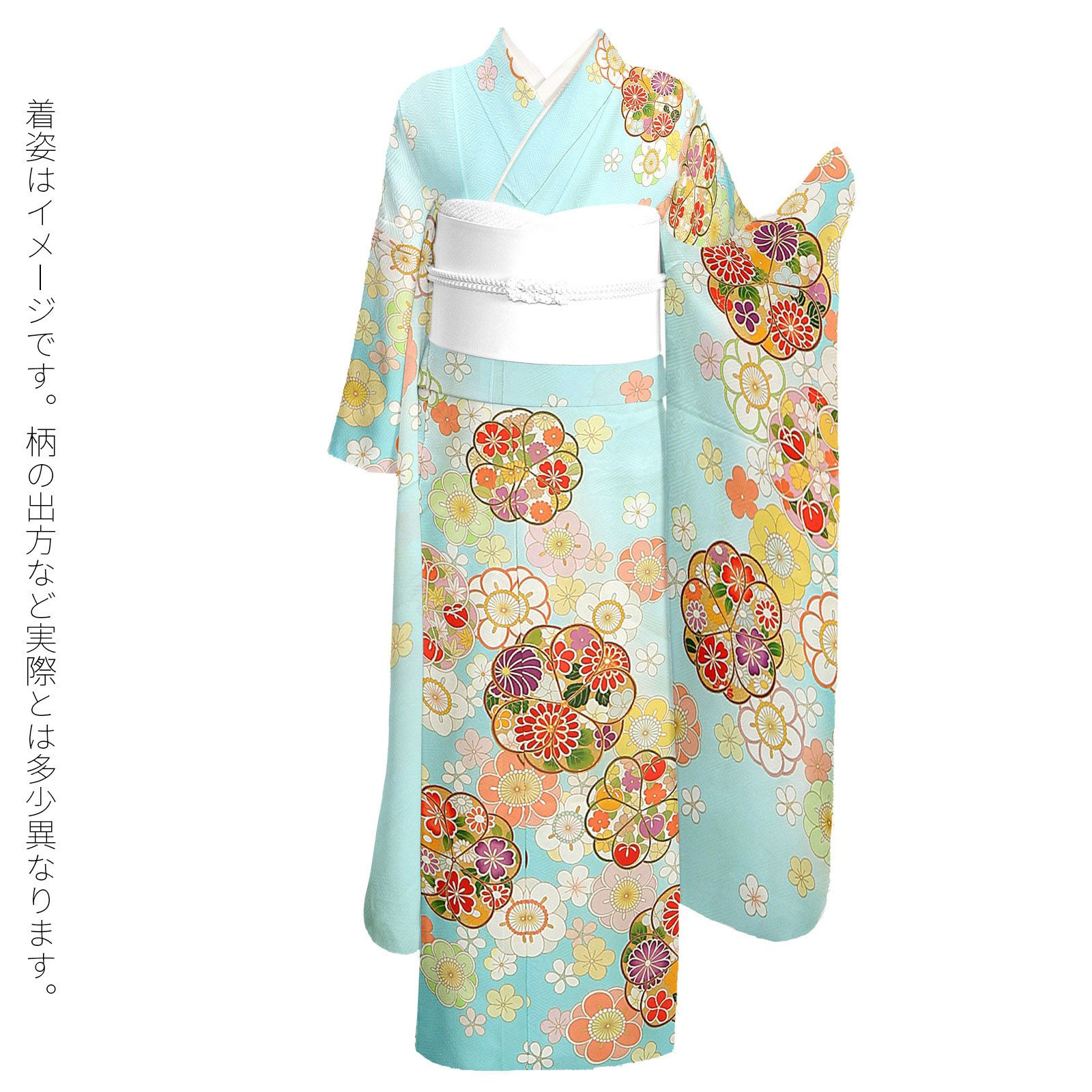 卒業式応援Point10倍 3/5迄)未仕立て 振袖 単品「水色 八重梅」日本製