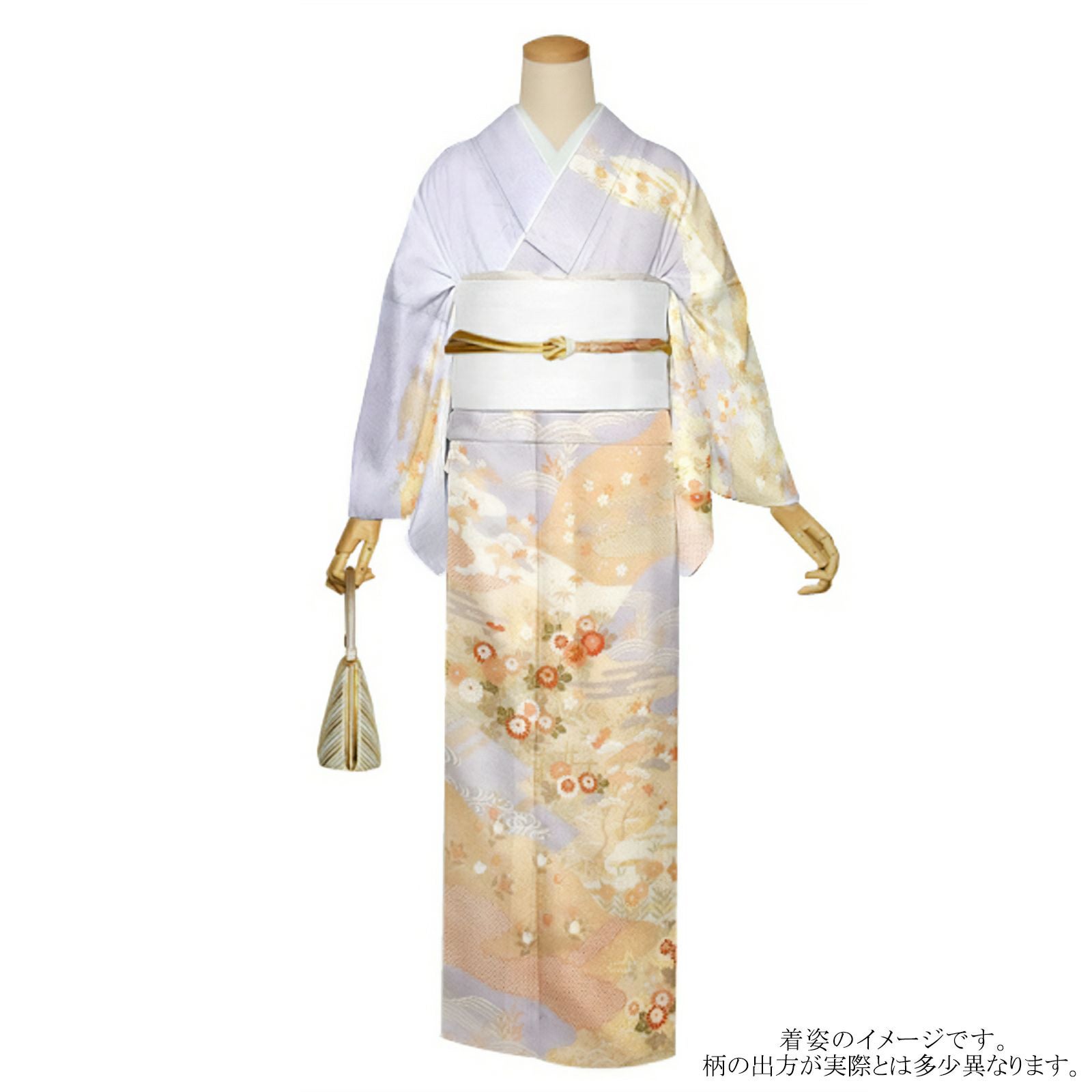 未仕立て 訪問着 単品 桂由美 「薄ピンク色 辻が花模様、四季の山