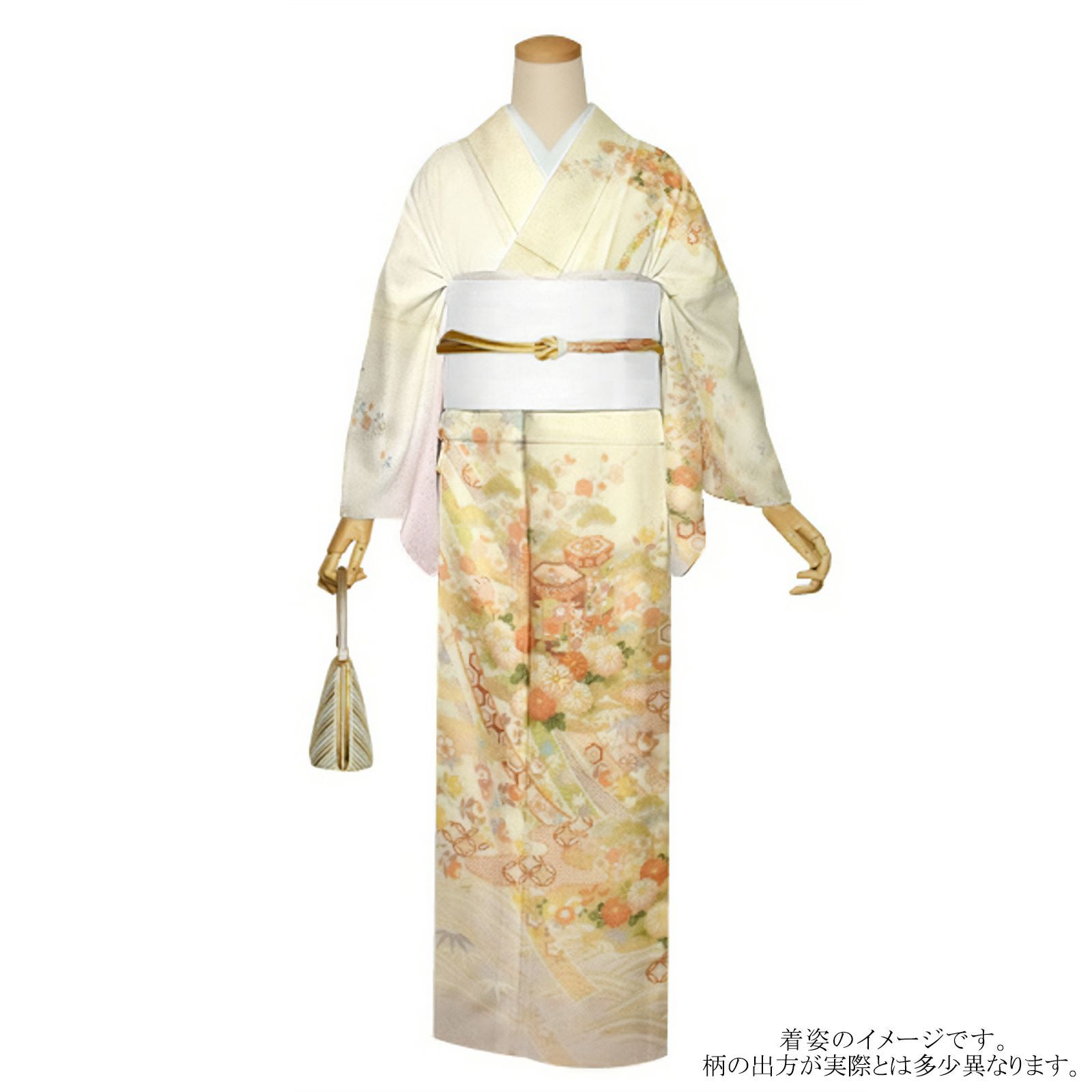 訪問着 お仕立て上がり 単品「灰桜色×象牙色 蔓帯に菊、貝桶 訪問着 お仕立て上がり 単品「灰桜色×象牙色 蔓帯に菊、貝桶