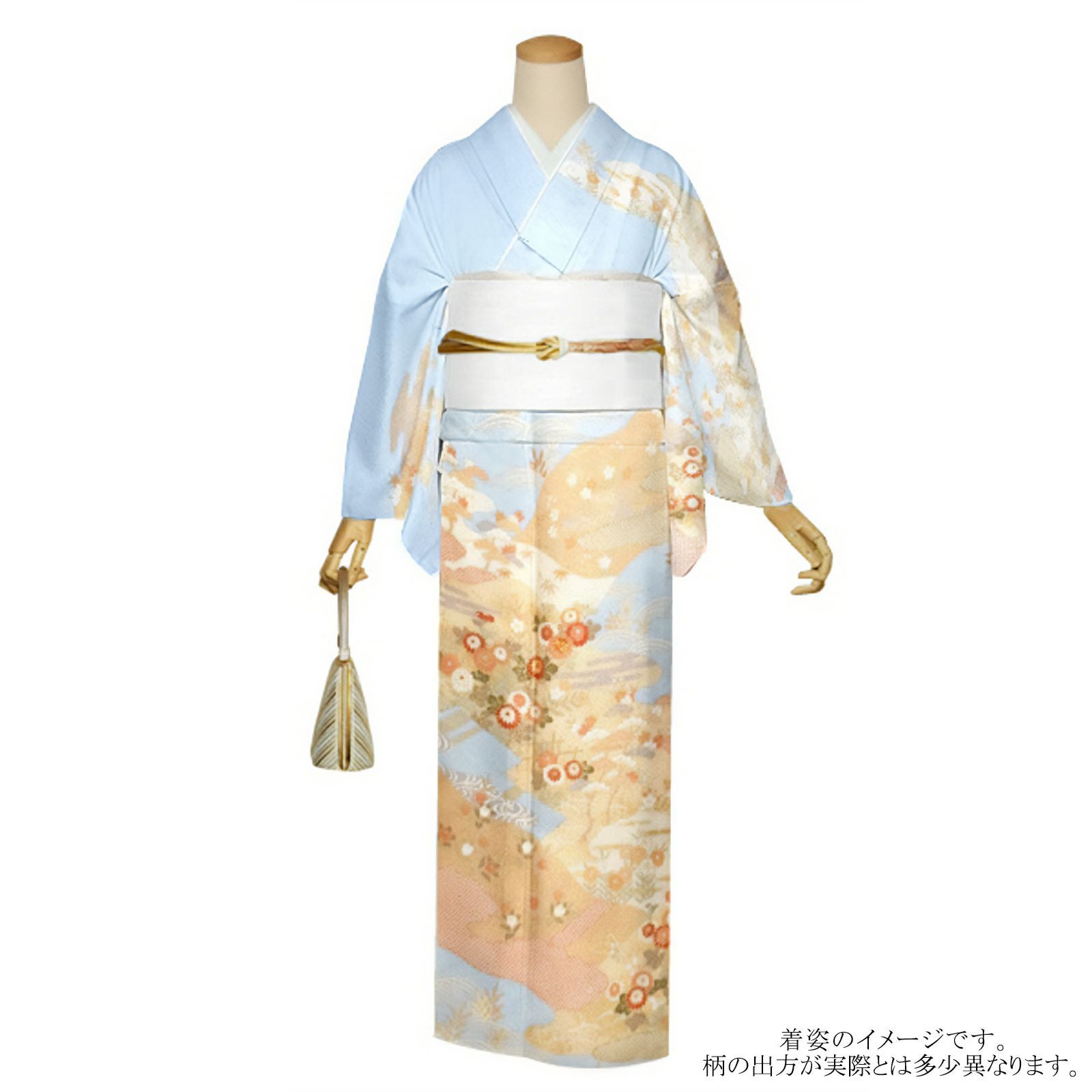 訪問着 お仕立て上がり 単品「水色 霞、籬に菊」正絹着物 礼装 正絹