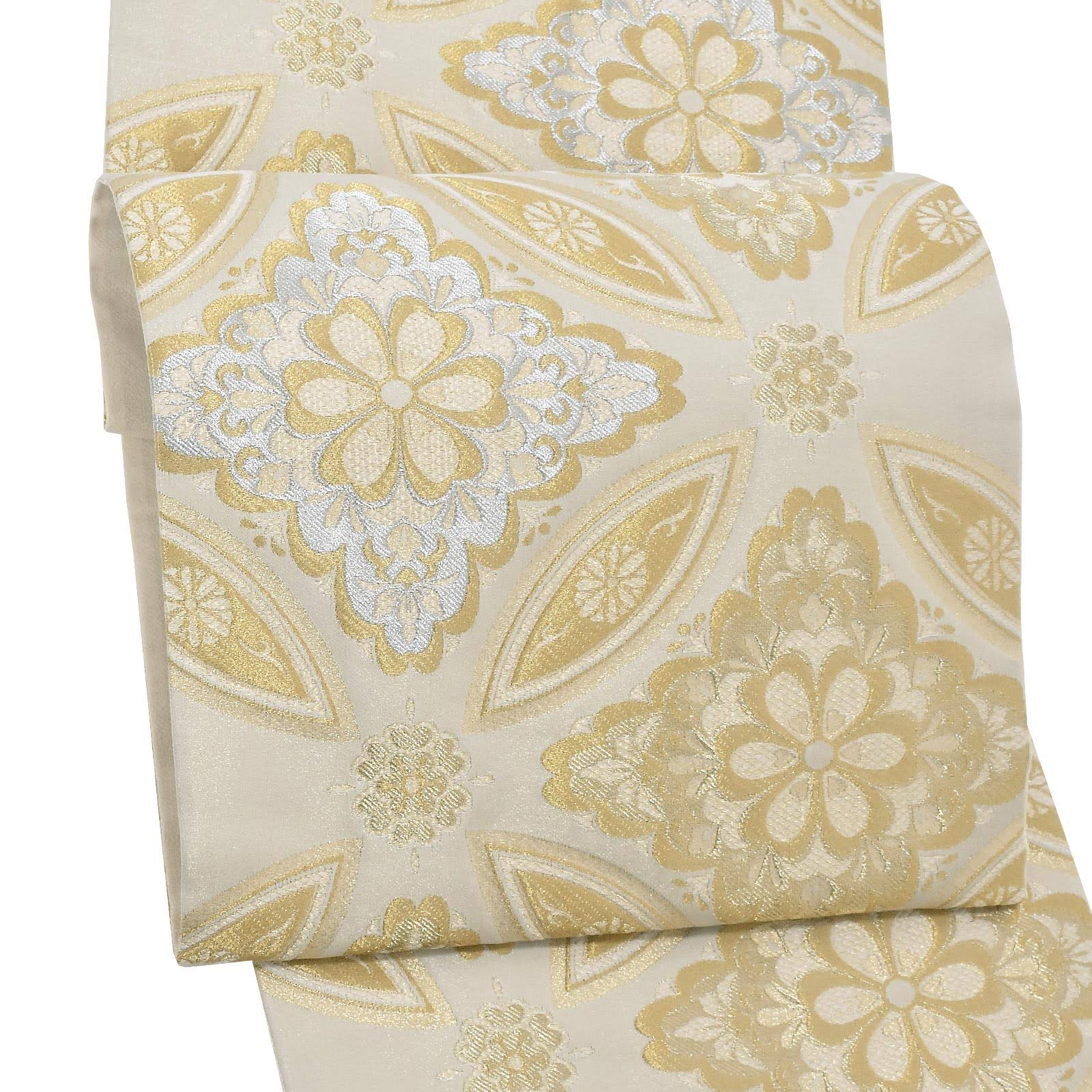 礼装向け 袋帯 単品 お仕立て上がり「ベージュゴールド 七宝花菱