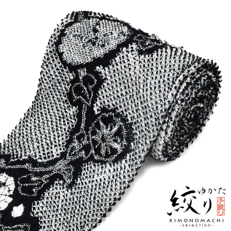 絞り浴衣反物「チャーミングあさがお　黒」女性浴衣 レディース浴衣 絞り浴衣 綿浴衣 未仕立て