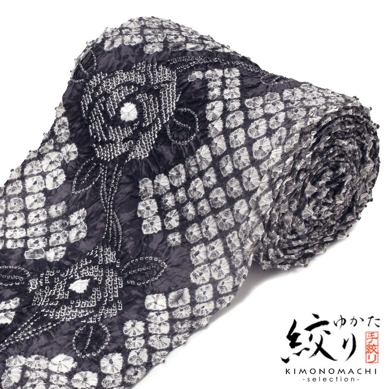 絞り浴衣反物「ばら　黒グレー」女性浴衣 レディース浴衣 絞り浴衣 綿浴衣 未仕立て