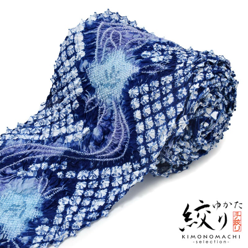 絞り浴衣反物「ガール桔梗　紺青紫」女性浴衣 レディース浴衣 絞り浴衣 綿浴衣 未仕立て