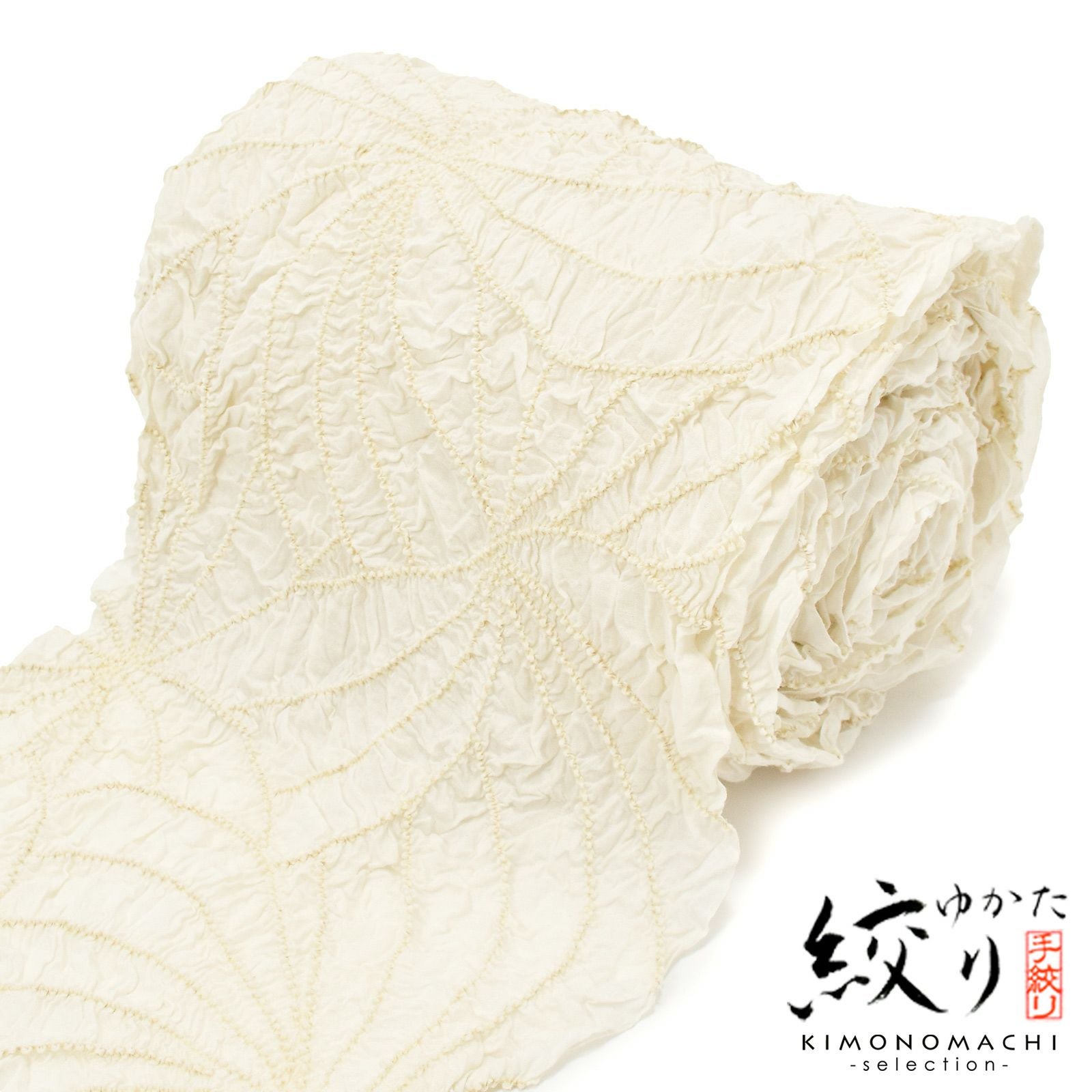 絞り浴衣反物「万華鏡　ベージュ茶」女性浴衣 レディース浴衣 絞り浴衣 綿浴衣 未仕立て