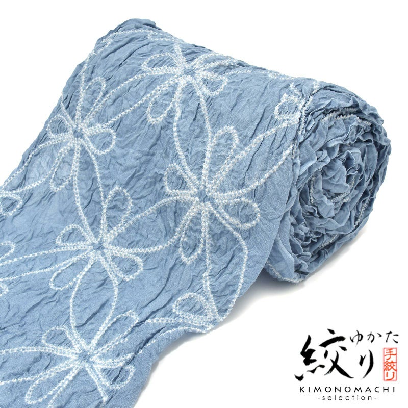 絞り浴衣反物「雪花もよう　青グレー」女性浴衣 レディース浴衣 絞り浴衣 綿浴衣 未仕立て
