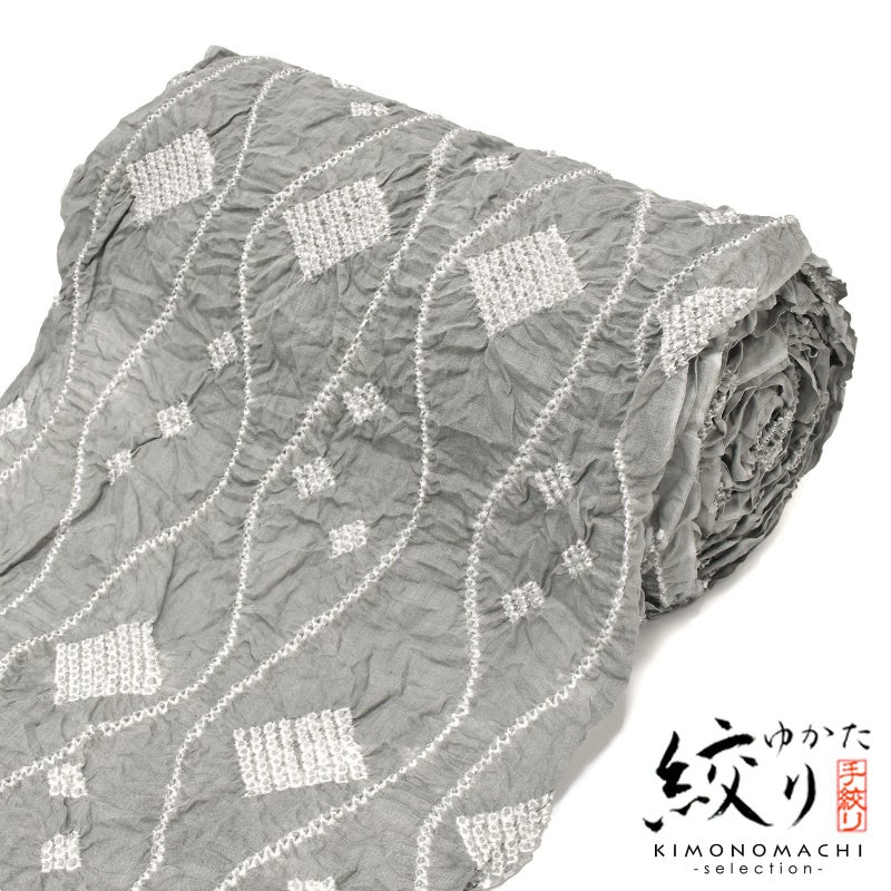 絞り浴衣反物「たてわくモダン　グレー」女性浴衣 レディース浴衣 絞り浴衣 綿浴衣 未仕立て