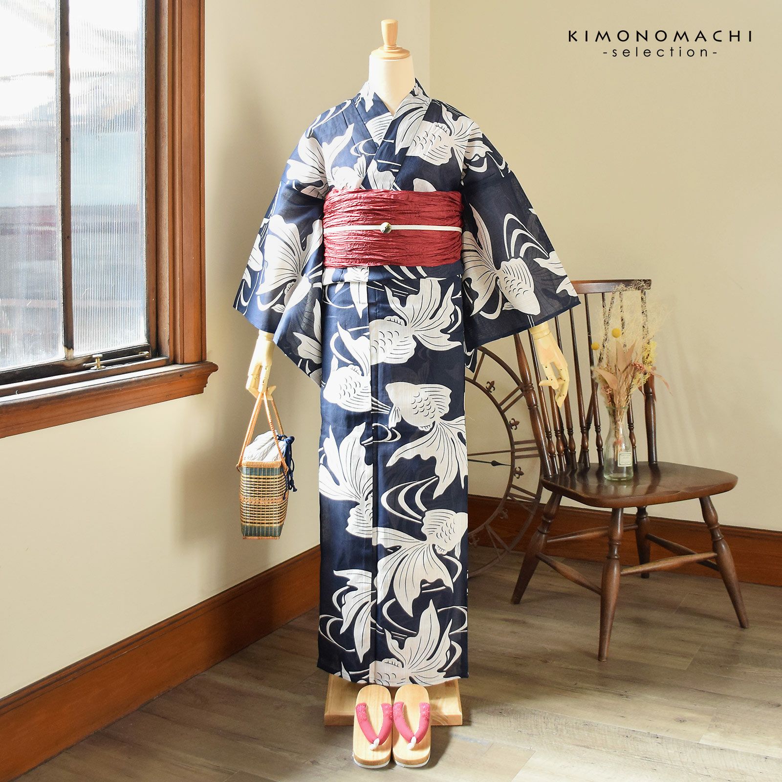 京都 ゑり善本店 誂え浴衣 金魚柄 藍紺 白 夏着物 レディース 000000026722-02.jpg?size=l&w=