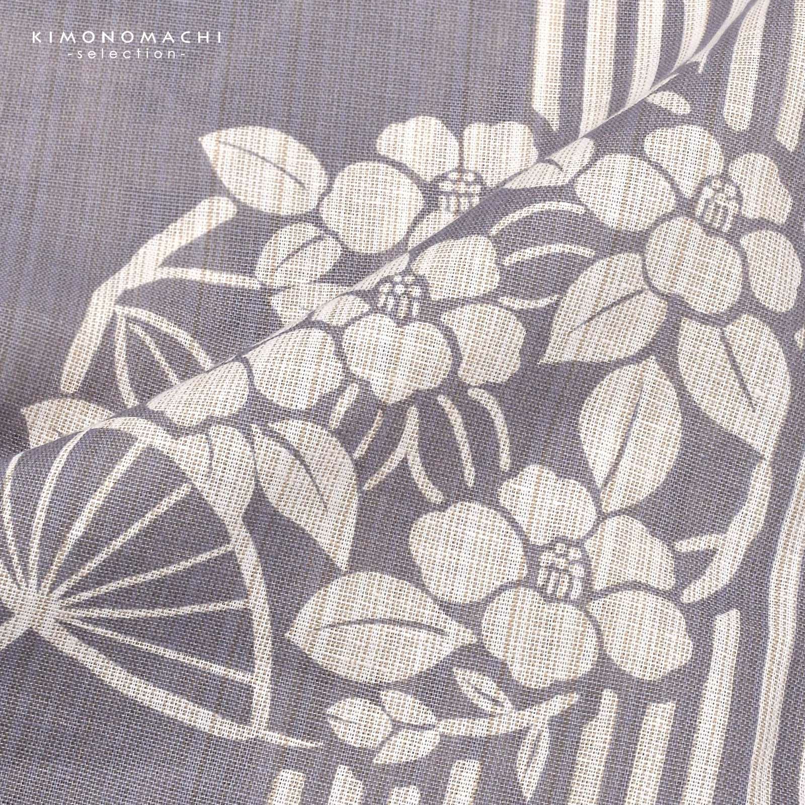 龍村美術織物 花柄 浴衣単品 グレー　 日本製　綿生地　F寸 浴衣 単品 《龍村美術きもの》お仕立て上がり浴衣 ＜紺／はな七宝＞ 綿