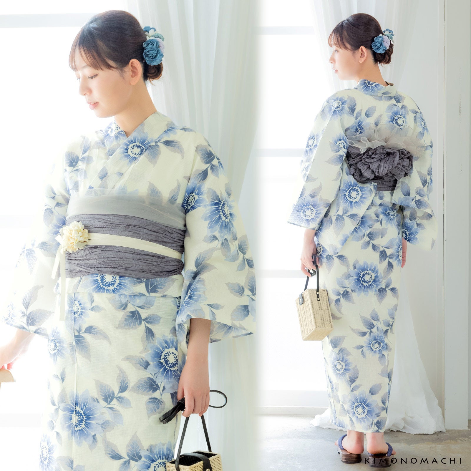 大人の兵児帯単品木の花紺色白ギンガムチェック柄ホワイトネイビー着物浴衣帯名古屋帯 しわ兵児帯 浴衣帯 「レッド・ホワイト・イエロー・ベージュグレー