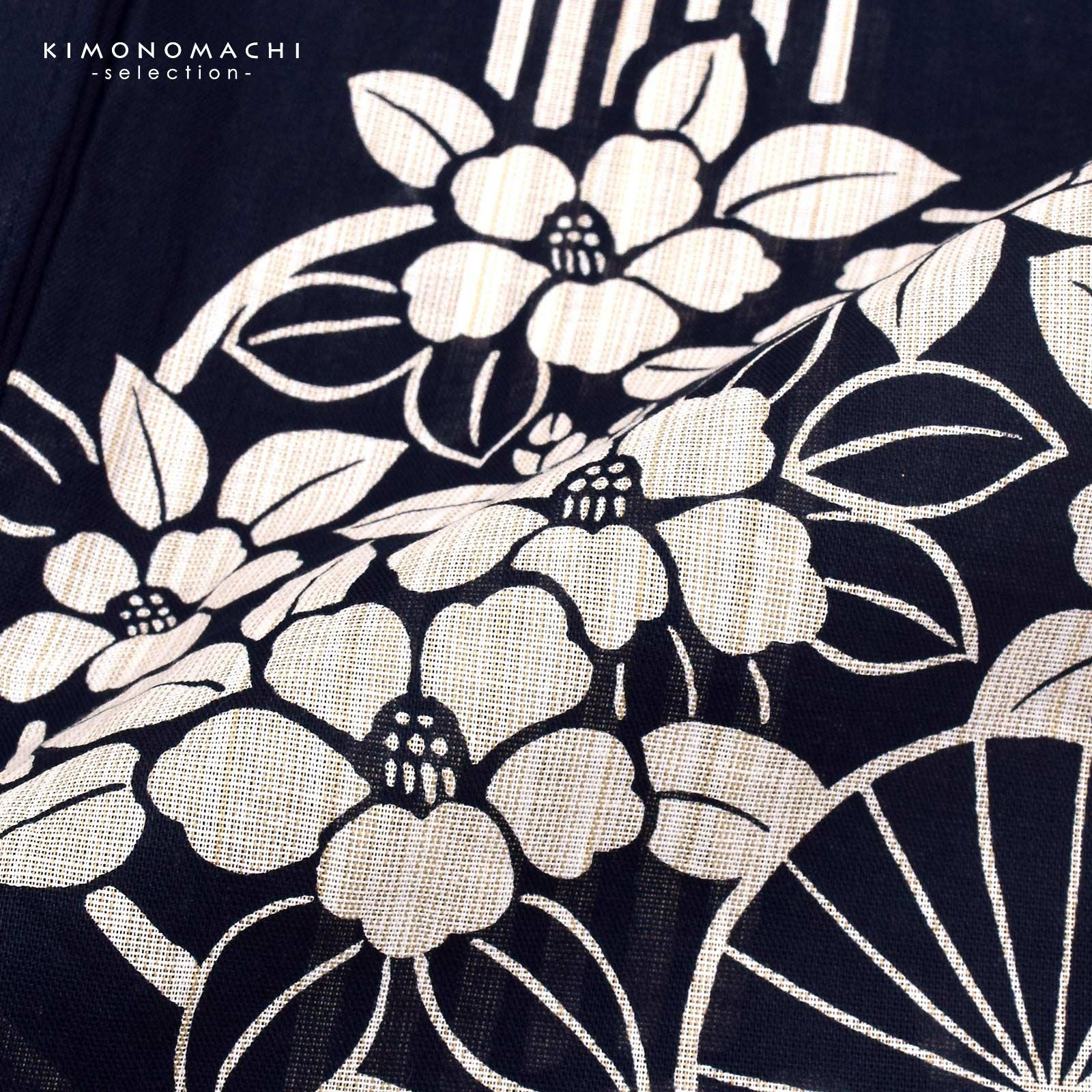 浴衣セット 浴衣と半幅帯の2点セット 「浴衣 紺色 団扇＋半幅帯 水面