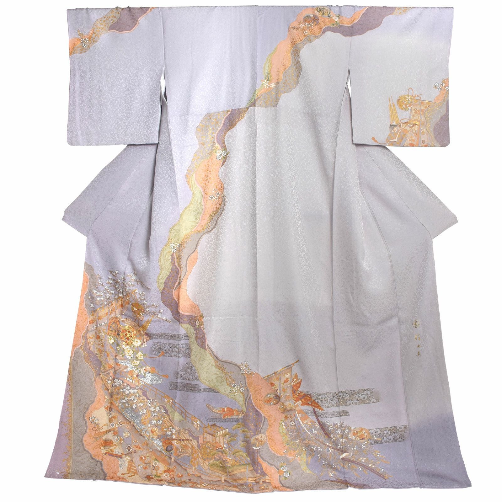 訪問着 着物 中古 正絹 袷 フォーマル 花の図 牡丹鼠色 多色 身丈165cm 裄65.5cm L トール きもの北條 A1240-6 訪問着 着物 中古 正絹 袷 フォーマル 花の図 牡丹鼠色 多色 身丈165cm