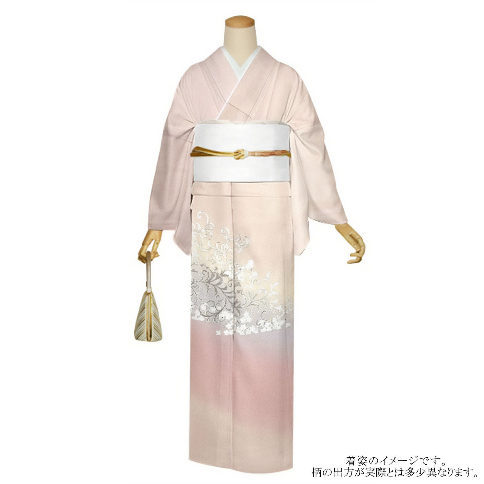 仕立て上がり 訪問着 単品 桂由美 「灰桜ぼかし 桜唐草」 正絹 着物