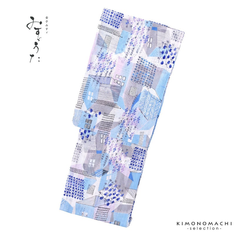 浴衣 レディース ブランド浴衣 単品「みすゞうた 箱のお家 みずいろ M2304」Fサイズ 大人 綿絽浴衣 女性浴衣単品 レディース浴衣単品 個性的 花火大会 夏祭り 女性浴衣 女性ゆかた 夏着物