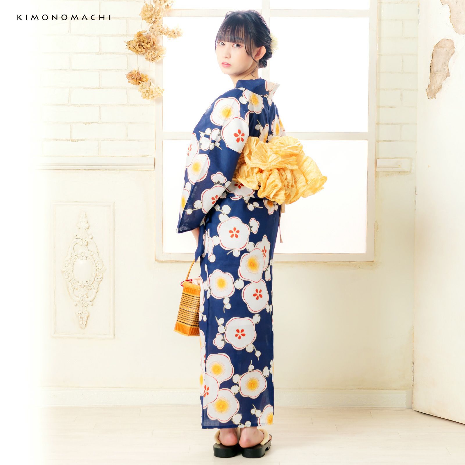 Prices down2】浴衣 レディース 浴衣と帯の2点セット 「浴衣 紺色 梅＋