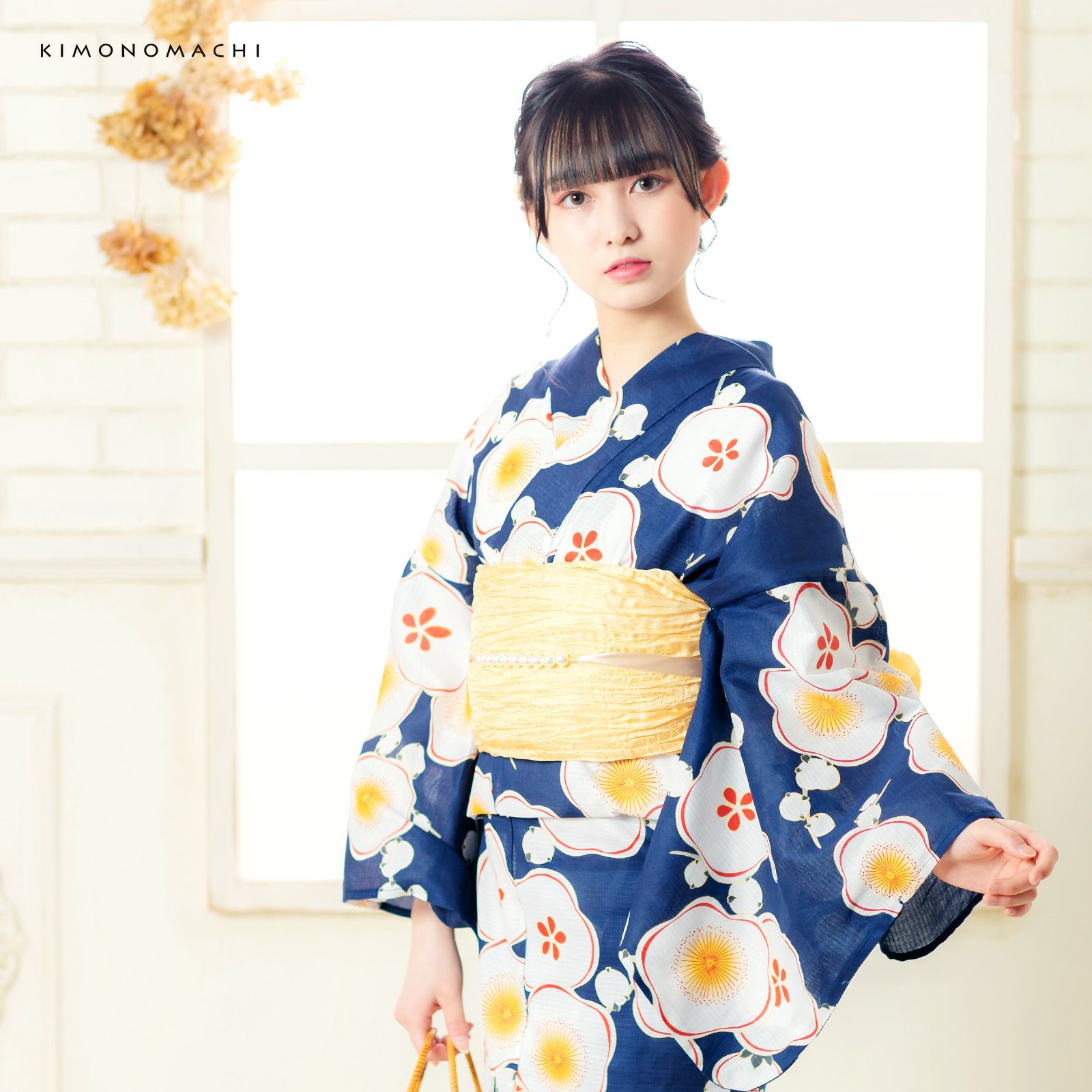 Prices down2】浴衣 レディース 浴衣と帯の2点セット 「浴衣 紺色 梅＋