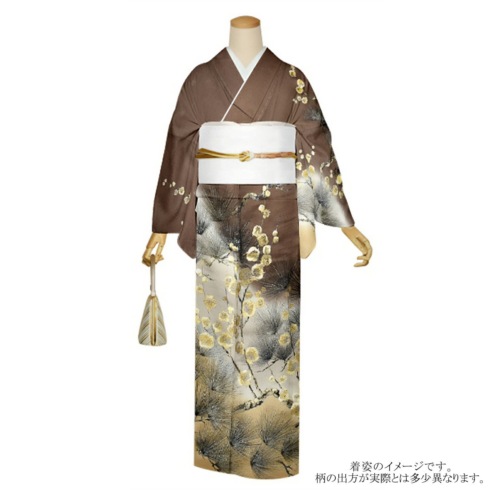 仕立て上がり 訪問着 単品 桂由美 「焦茶 松に梅」 正絹 着物 ブランド