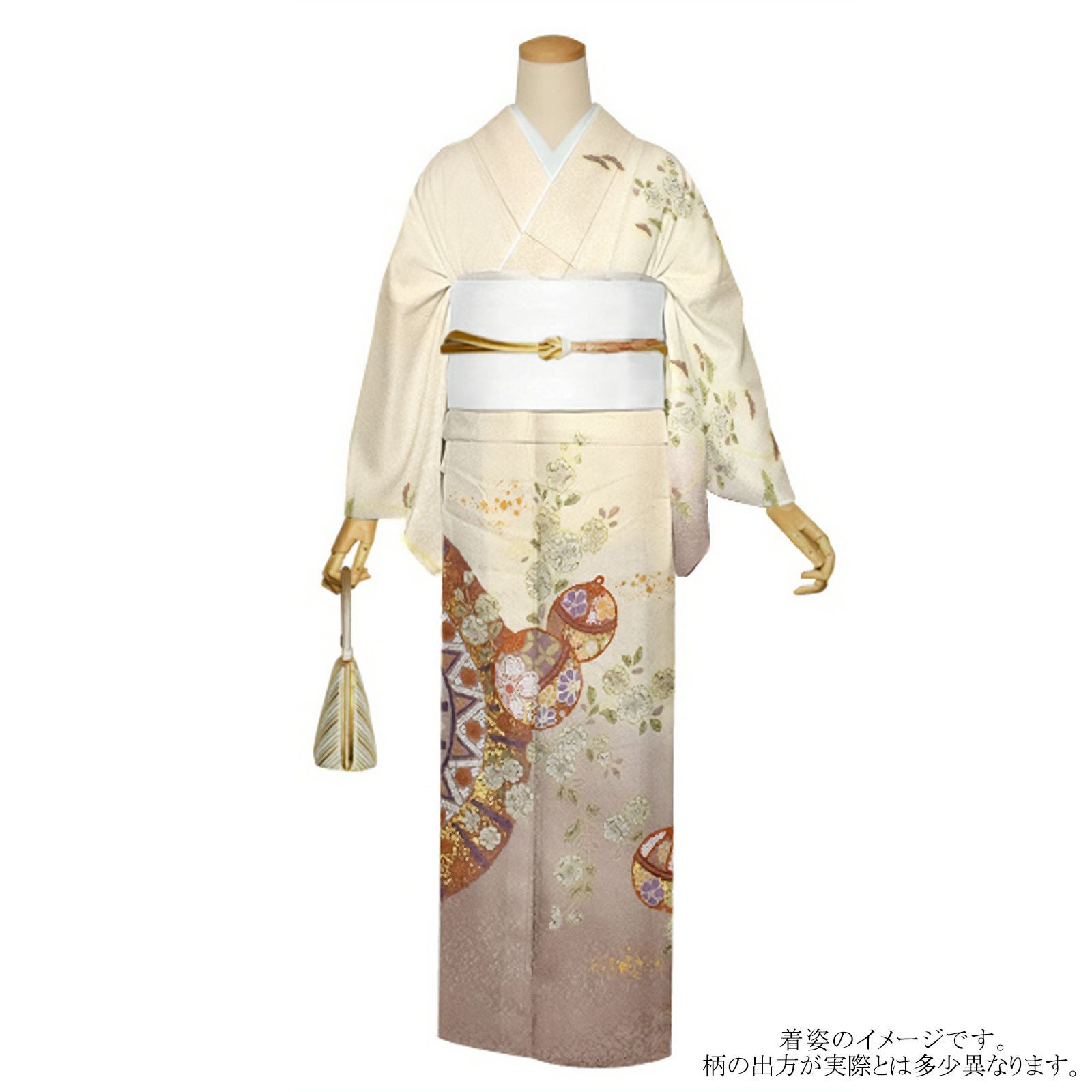 仕立て上がり 訪問着 単品 桂由美 「象牙色　辻が花に松、鈴」 正絹 着物 ブランド訪問着 七五三 入学式 卒業式 卒園式 結婚式 お宮参り 母 ママ