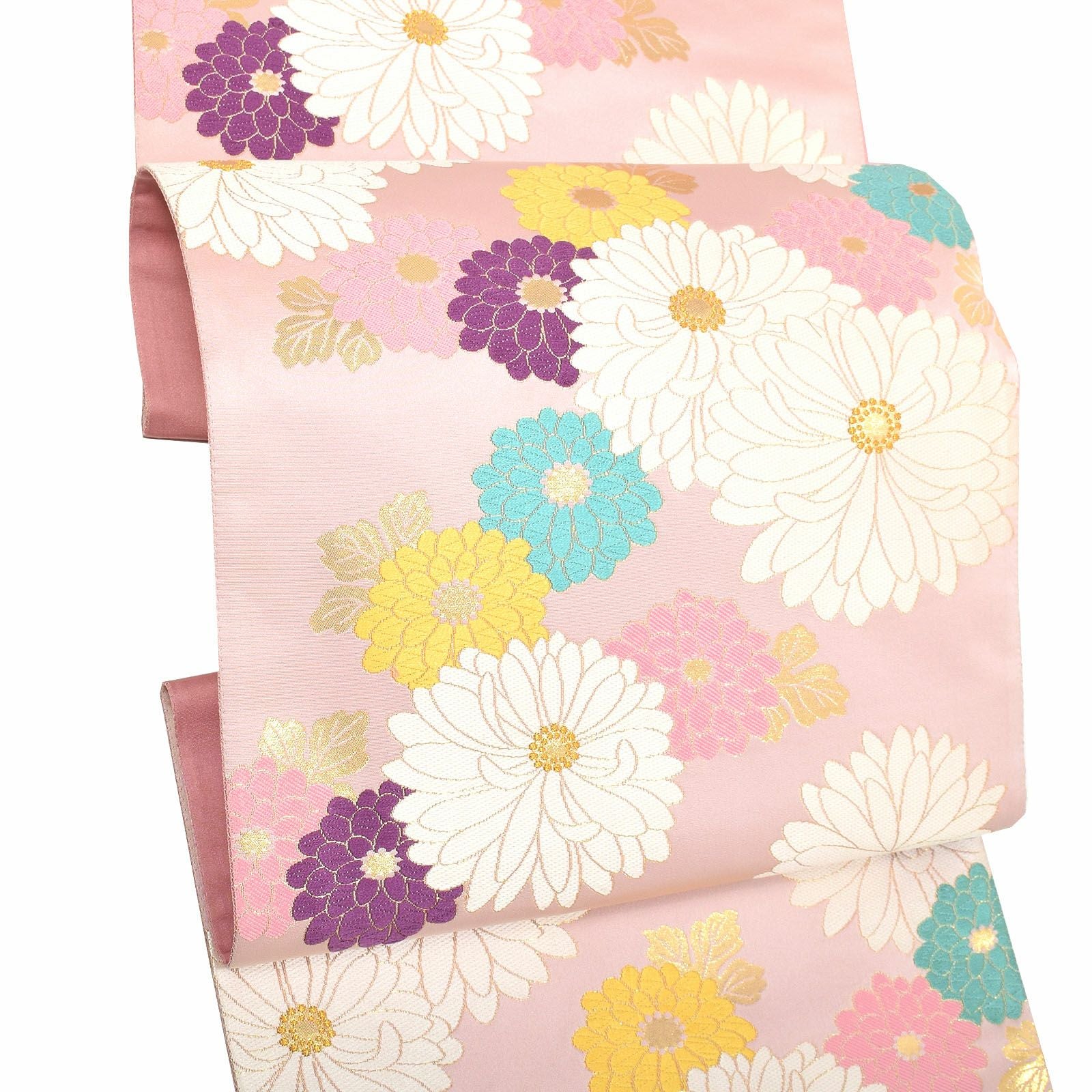新古品】仕立上がり 振袖用 袋帯 単品「薄ピンク 万寿菊」仕立て上がり