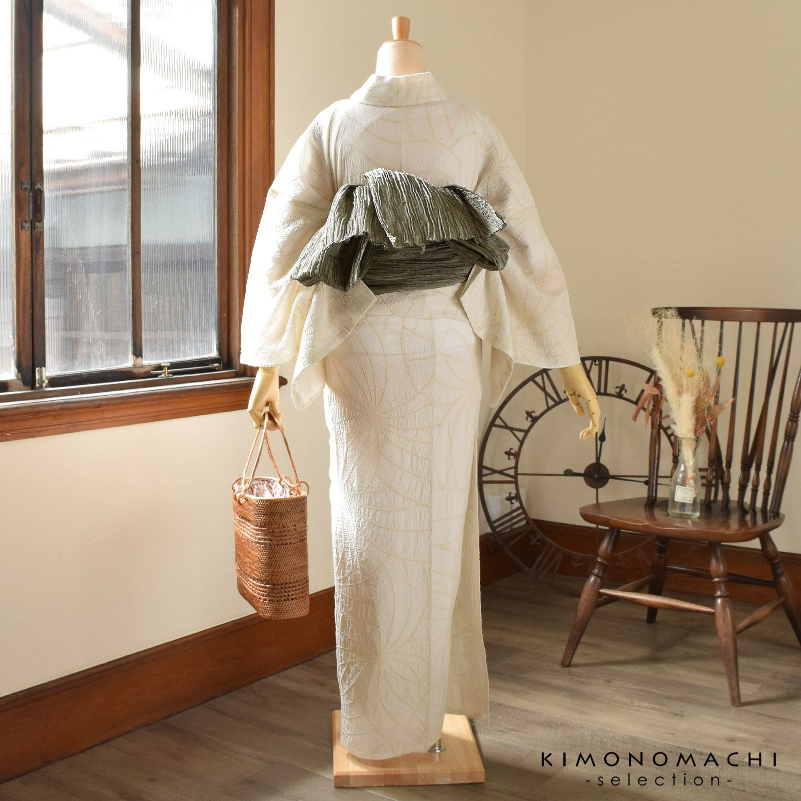 お仕立て上がり絞り浴衣単品「万華鏡 ベージュ茶」有松絞り 女性浴衣