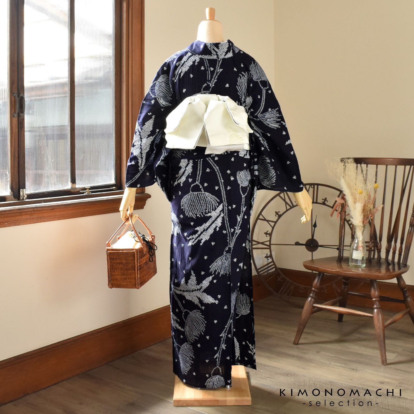 お仕立て上がり絞り浴衣単品「あざみ 紺」有松絞り 女性浴衣単品