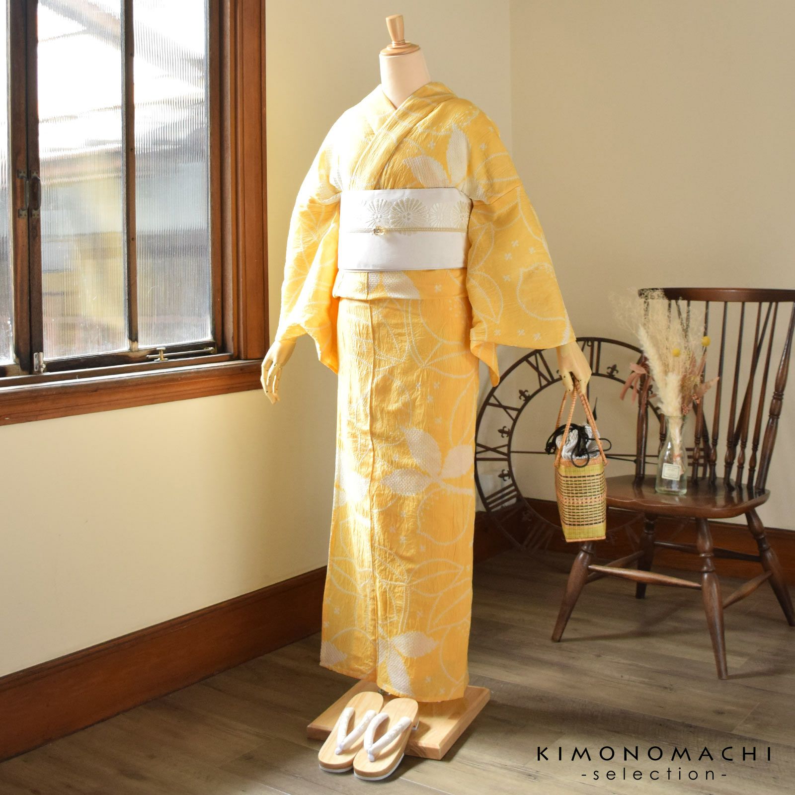 ⭐︎りか⭐︎有松絞り　浴衣　単品【11】 お仕立て上がり絞り浴衣単品「れもん 黄、水色」有松絞り 女性浴衣単品