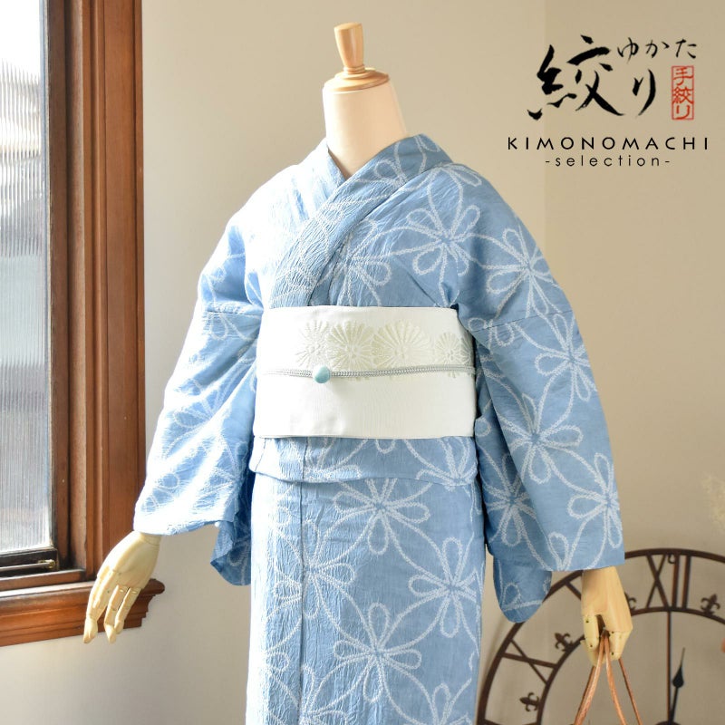 お仕立て上がり絞り浴衣単品「雪花もよう　青グレー」有松絞り 女性浴衣単品 レディース浴衣単品 綿 お仕立て上がり浴衣 yukata