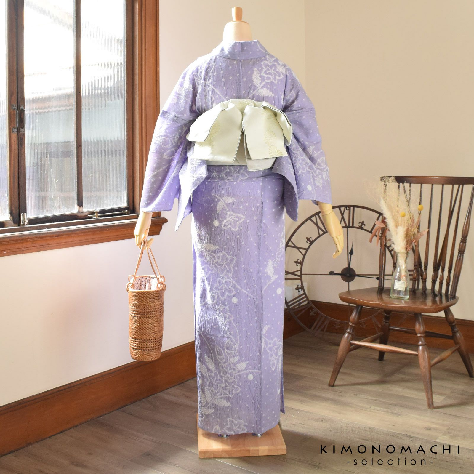 お仕立て上がり絞り浴衣単品「姫桔梗 藤色」有松絞り 女性浴衣単品