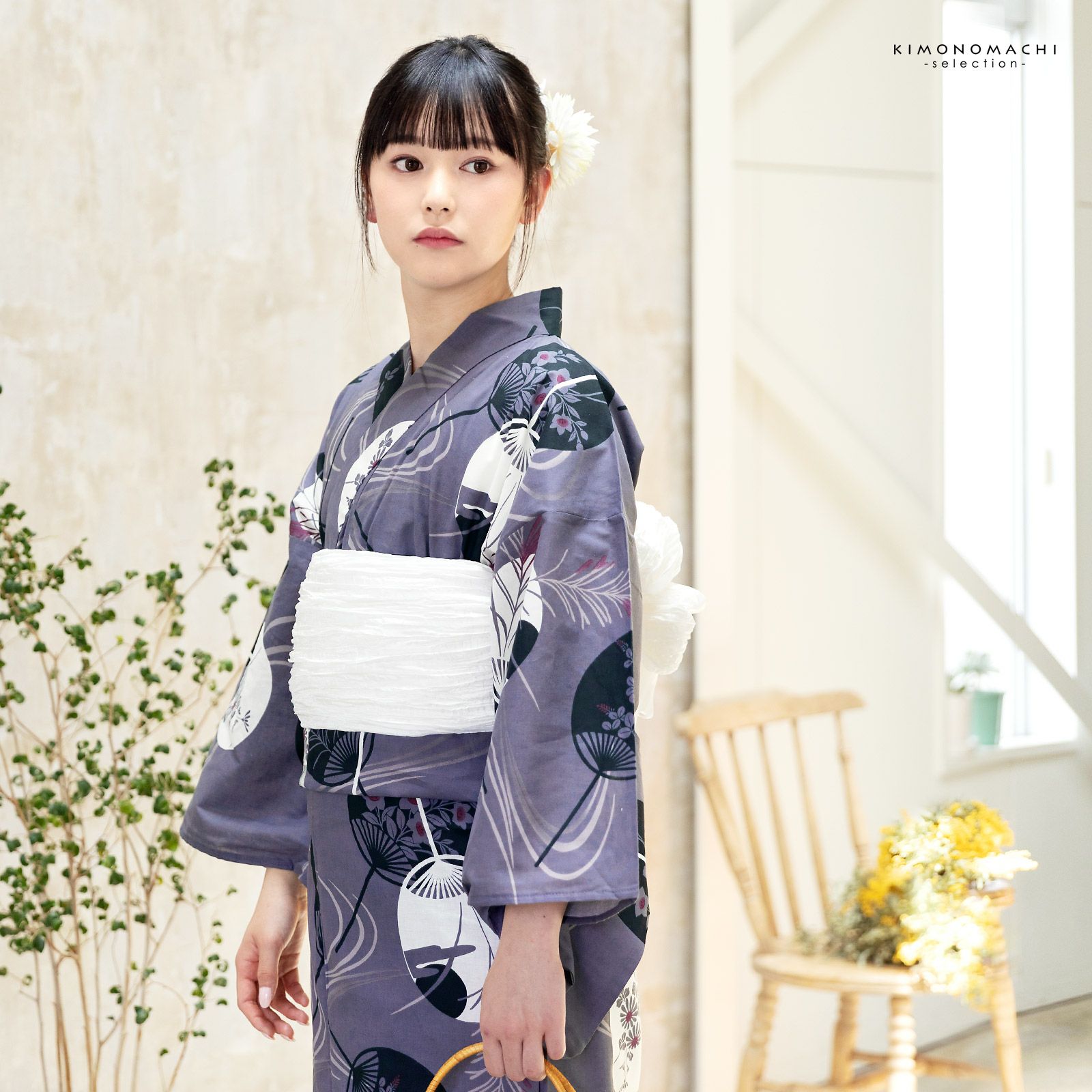 浴衣 単品 女性用 日本製 半身仕立て 綿100％ 藤紫色×ライトグレー お仕立て上がり絞り浴衣単品 花しぼり「紫式部 紅藤色」有松絞り 女性
