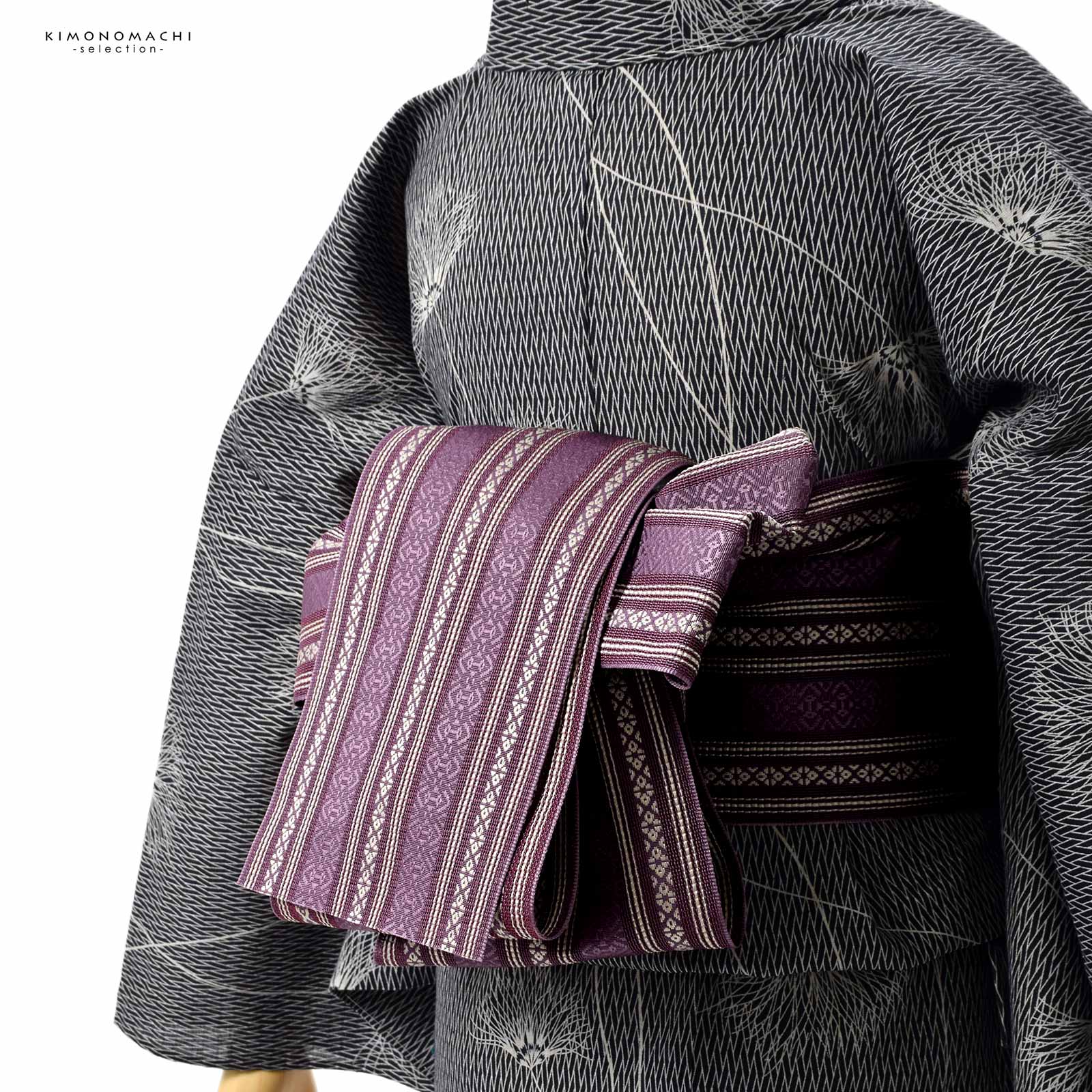 半幅帯 夏帯 紗 縦柄花模様 黒色 D-2126 新品 夏用 紗 半幅帯 モダン 黒系 献上柄 夏帯 浴衣 夏着物 日本製