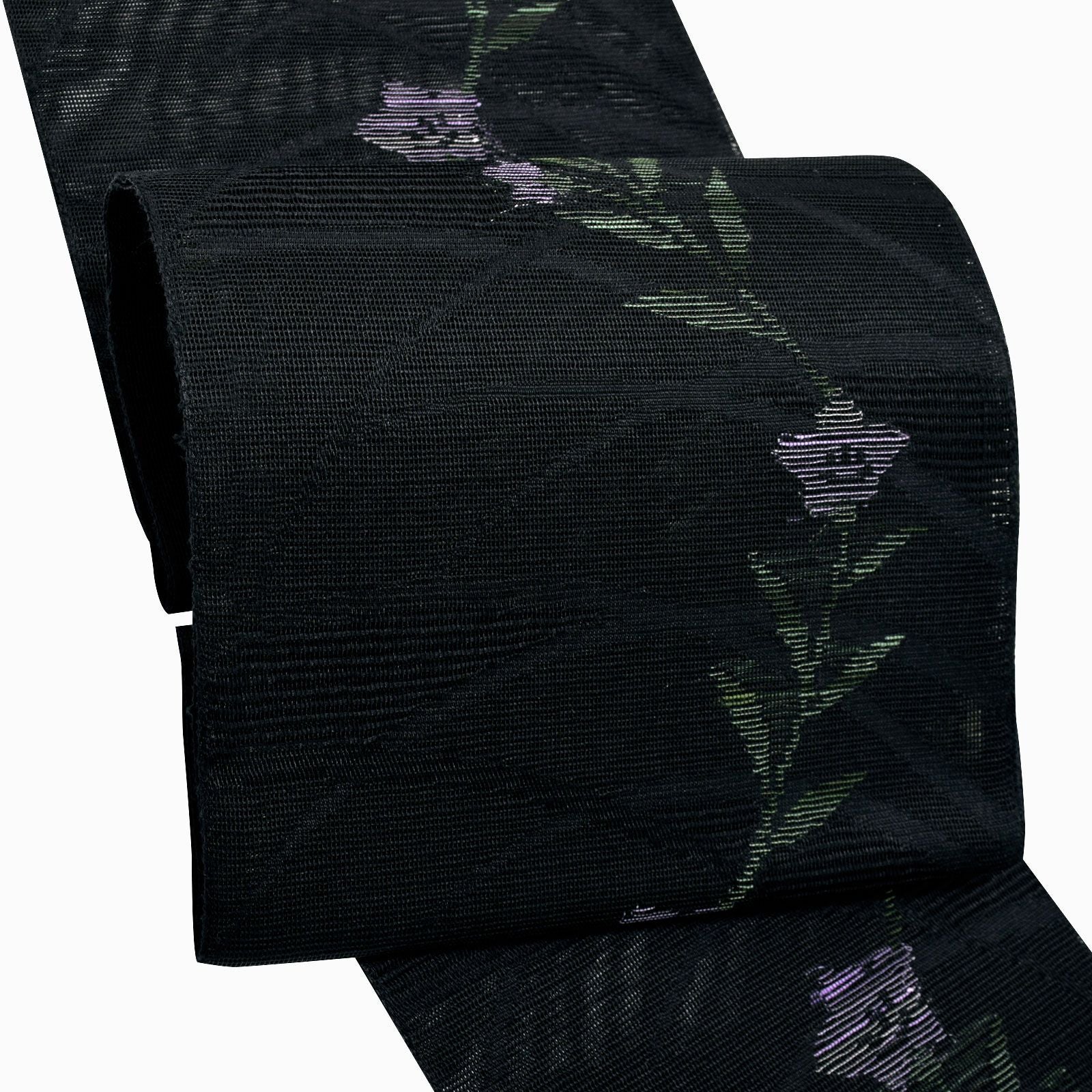 仕立て上がり 紗夏帯「黒地　桔梗」日本製 名古屋帯 八寸帯 夏物 八寸名古屋帯