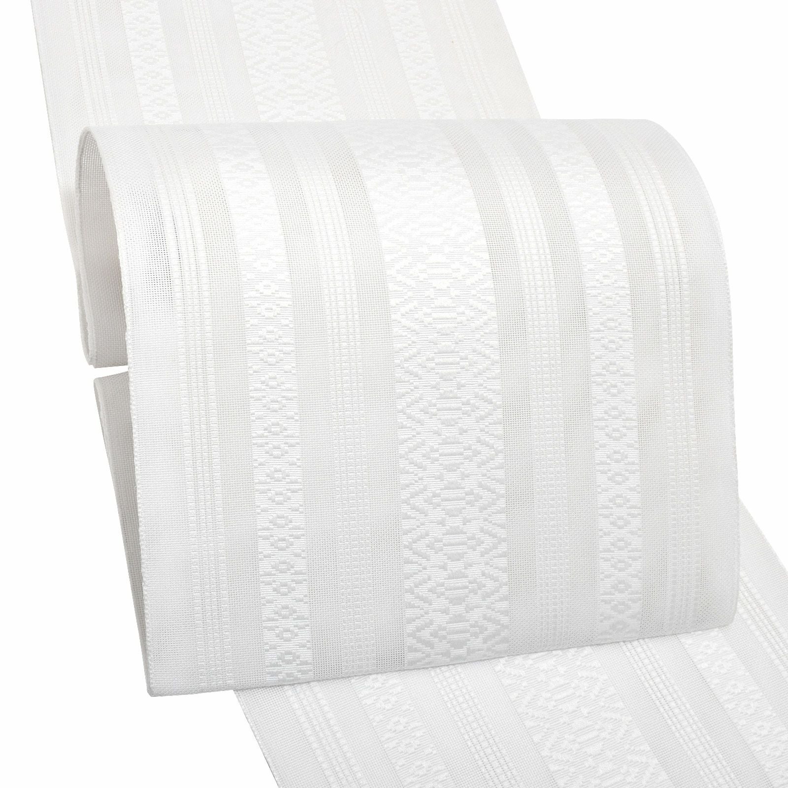 仕立て上がり 夏帯「白　献上柄」日本製 ポリエステル帯 名古屋帯 八寸帯 夏物 八寸名古屋帯