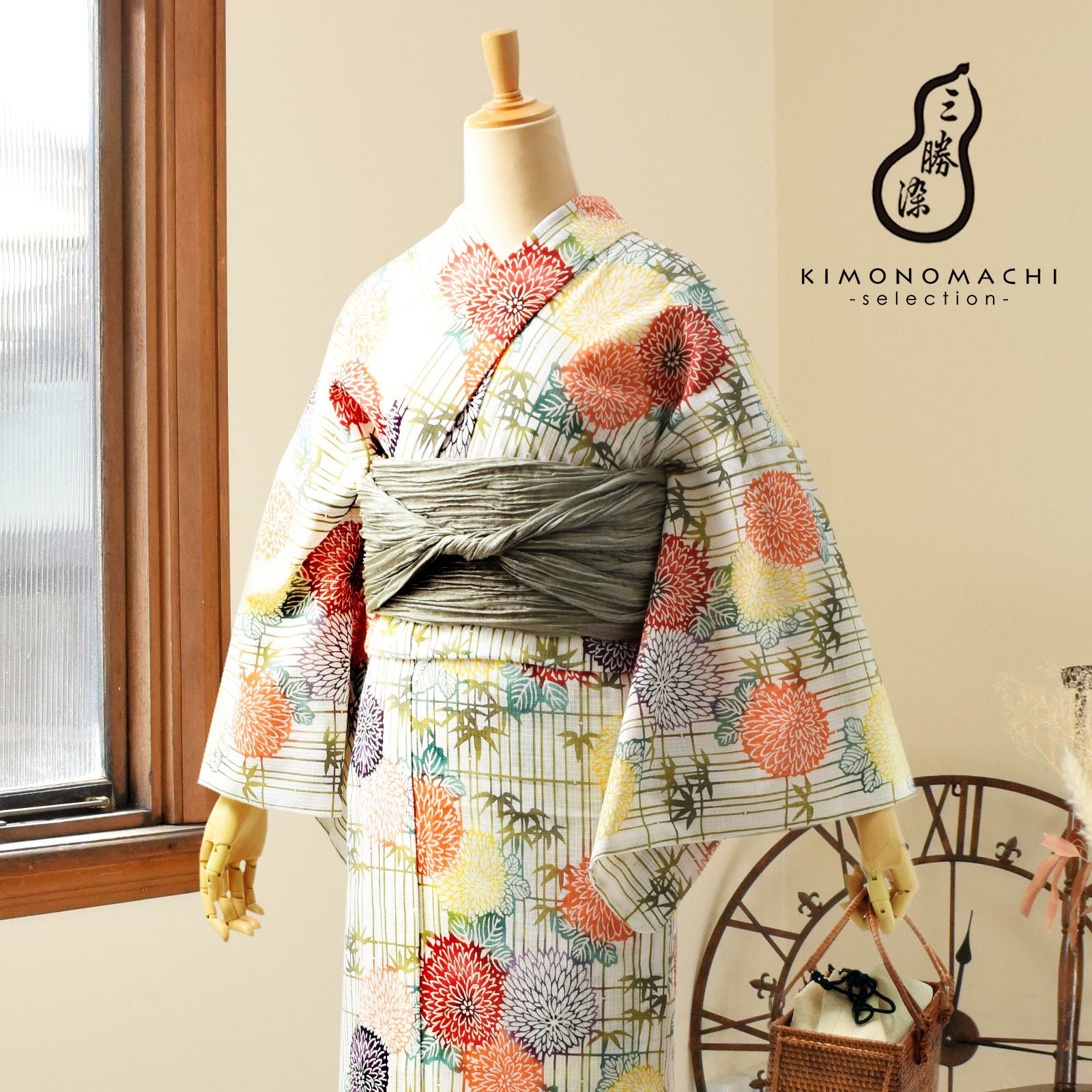 三勝 浴衣 単品 お仕立て上がり浴衣単品 「竹垣に菊」 レディース プレタ シック 大人 モダン 粋 古典 ゆかた 女性 ブランド浴衣 花火大会 夏祭り