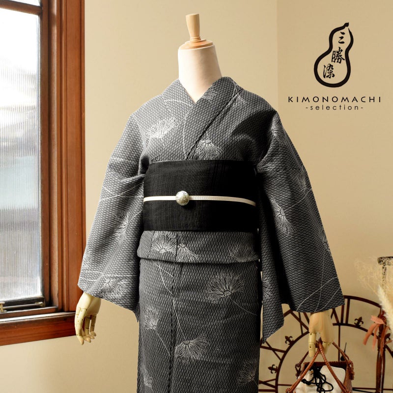 三勝 浴衣 単品 お仕立て上がり浴衣単品 「紺　桧垣文、ねむの花」 レディース プレタ シック 大人 モダン 粋 古典 ゆかた 女性 ブランド浴衣 花火大会 夏祭り