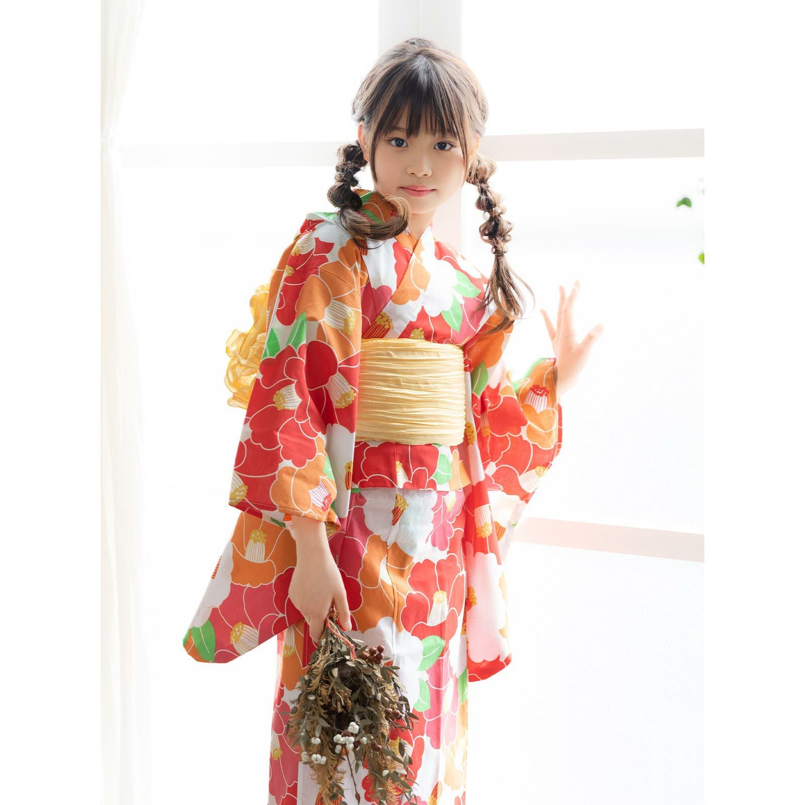 平和屋着物∴夏物　浴衣　子供　女の子　椿　綿　逸品　CABA0491ng 平和屋オンライン｜リユースでサステナブル｜浴衣コレクション一覧
