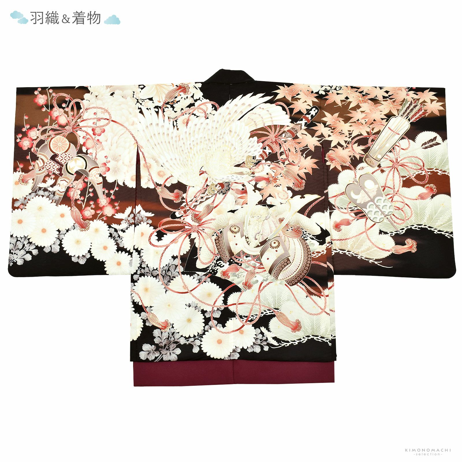 七五三 着物 男の子 5歳 ブランド 羽織袴セット 華徒然「海老茶 鷹に