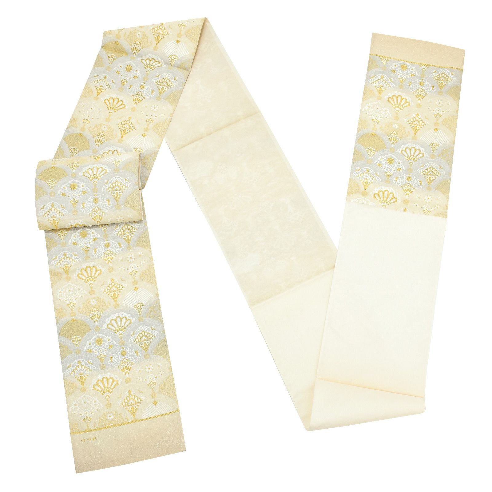 礼装 袋帯 フォーマル「白×ゴールド 花青海波」日本製 西陣織 西陣織