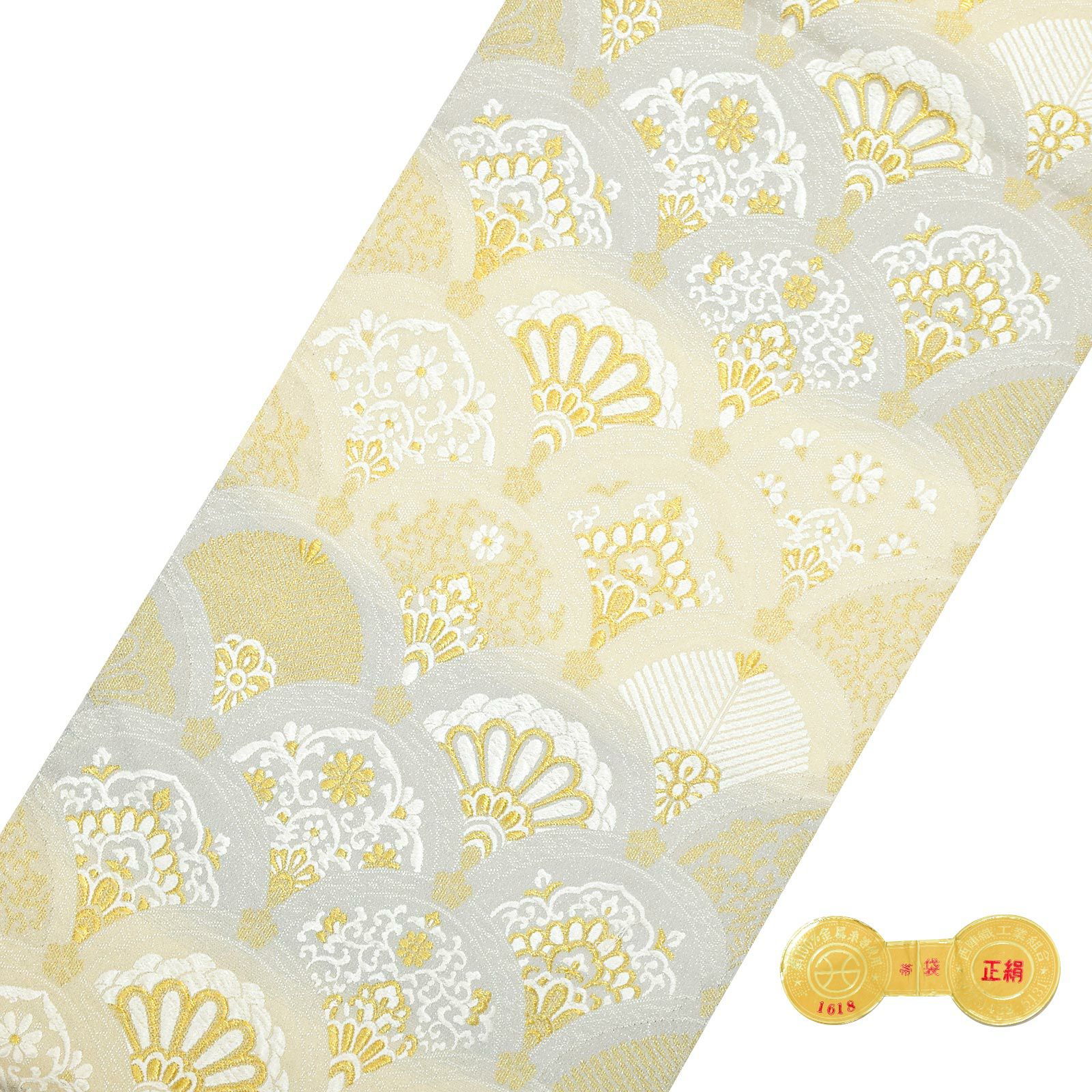 礼装 袋帯 フォーマル「白×ゴールド 花青海波」日本製 西陣織 西陣織