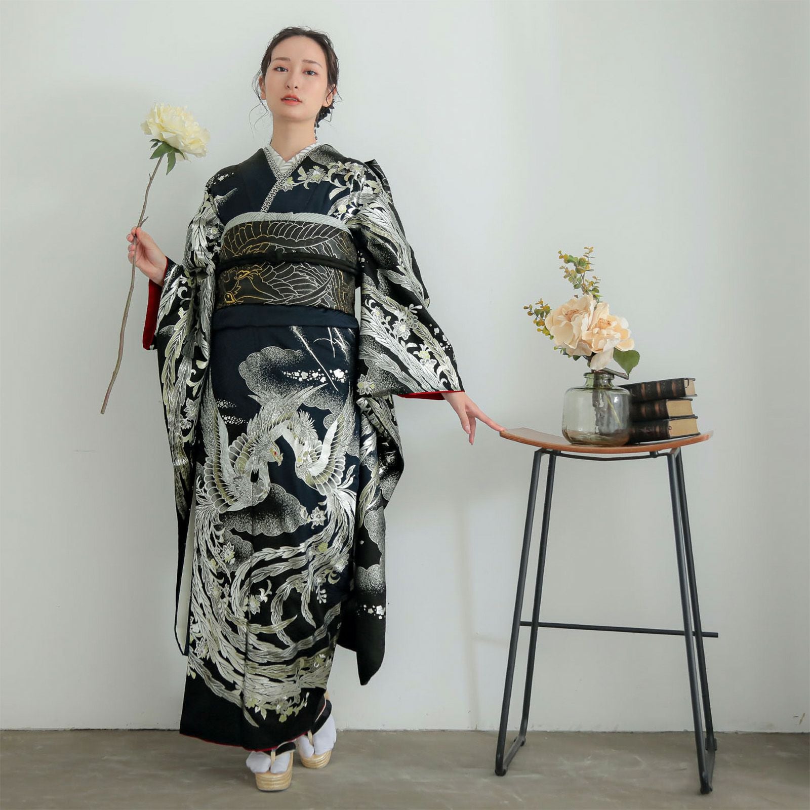 未仕立て 振袖 22点セット「Beatiful Japan ブルー×黒 鳳凰」仮絵羽