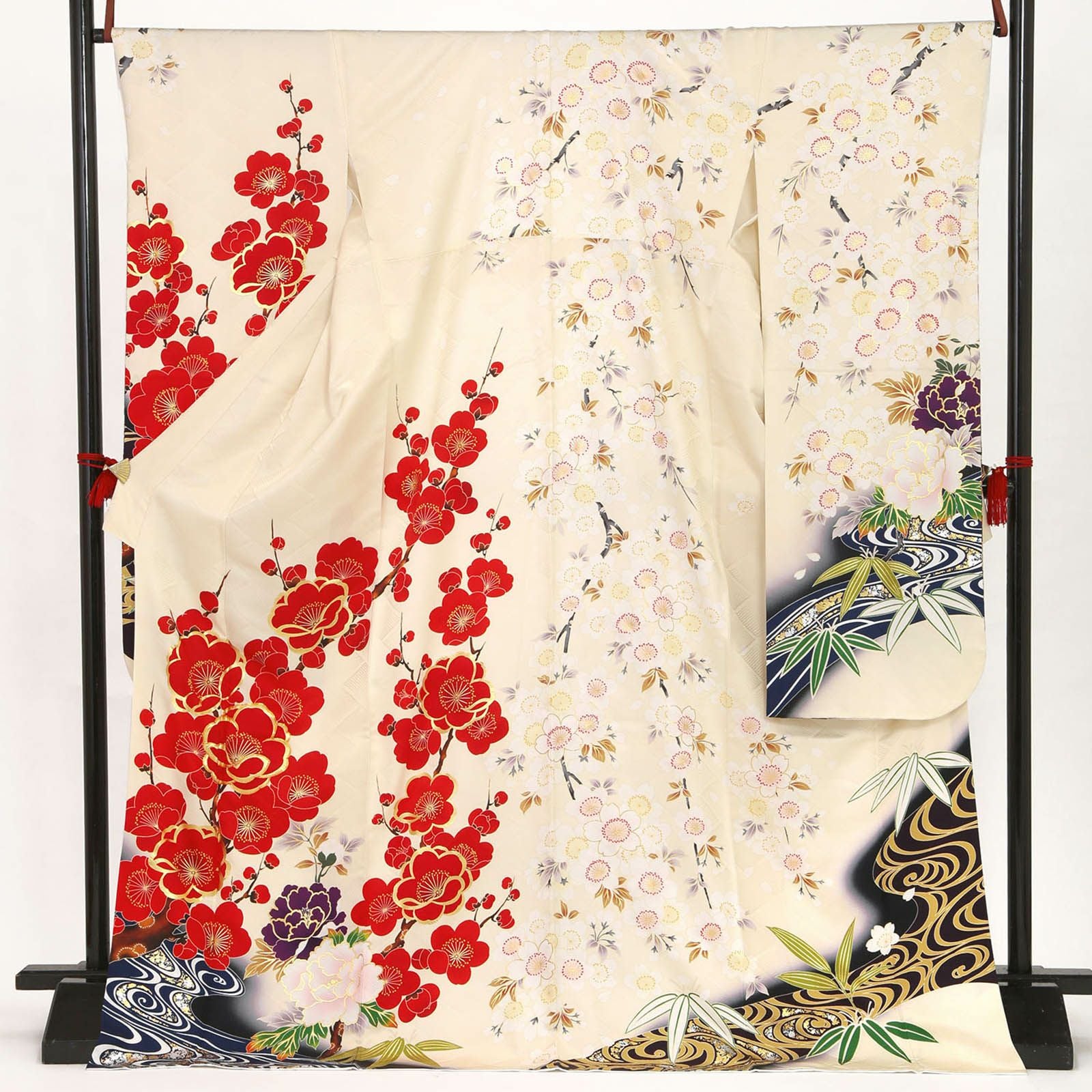未仕立て 振袖 22点セット「SION クリーム 梅と桜と牡丹」仮絵羽