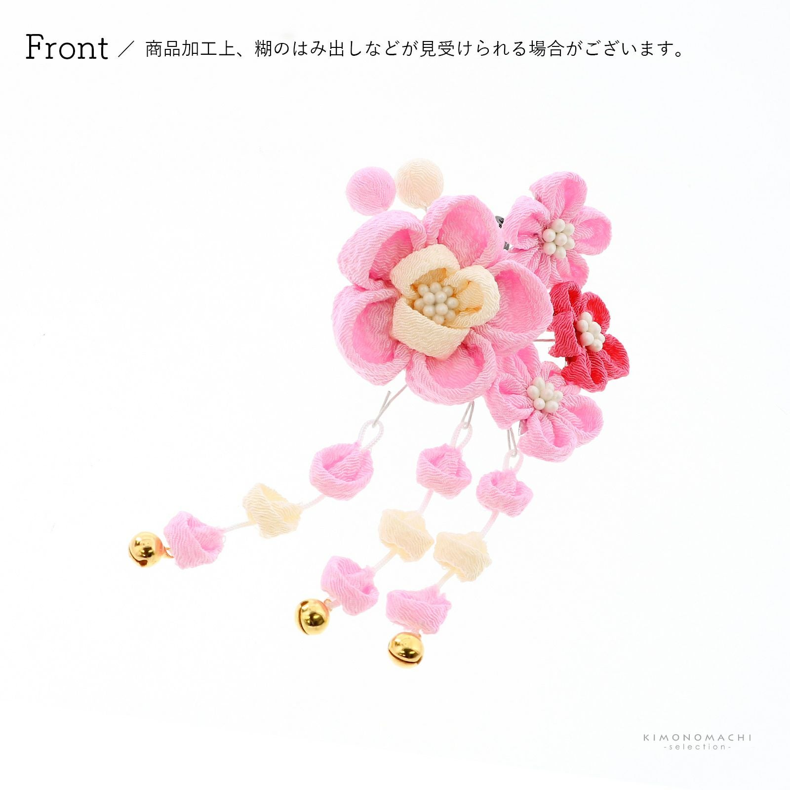 七五三 クリップ 髪飾り「ピンク 丸つまみのお花」ヘアアクセサリー