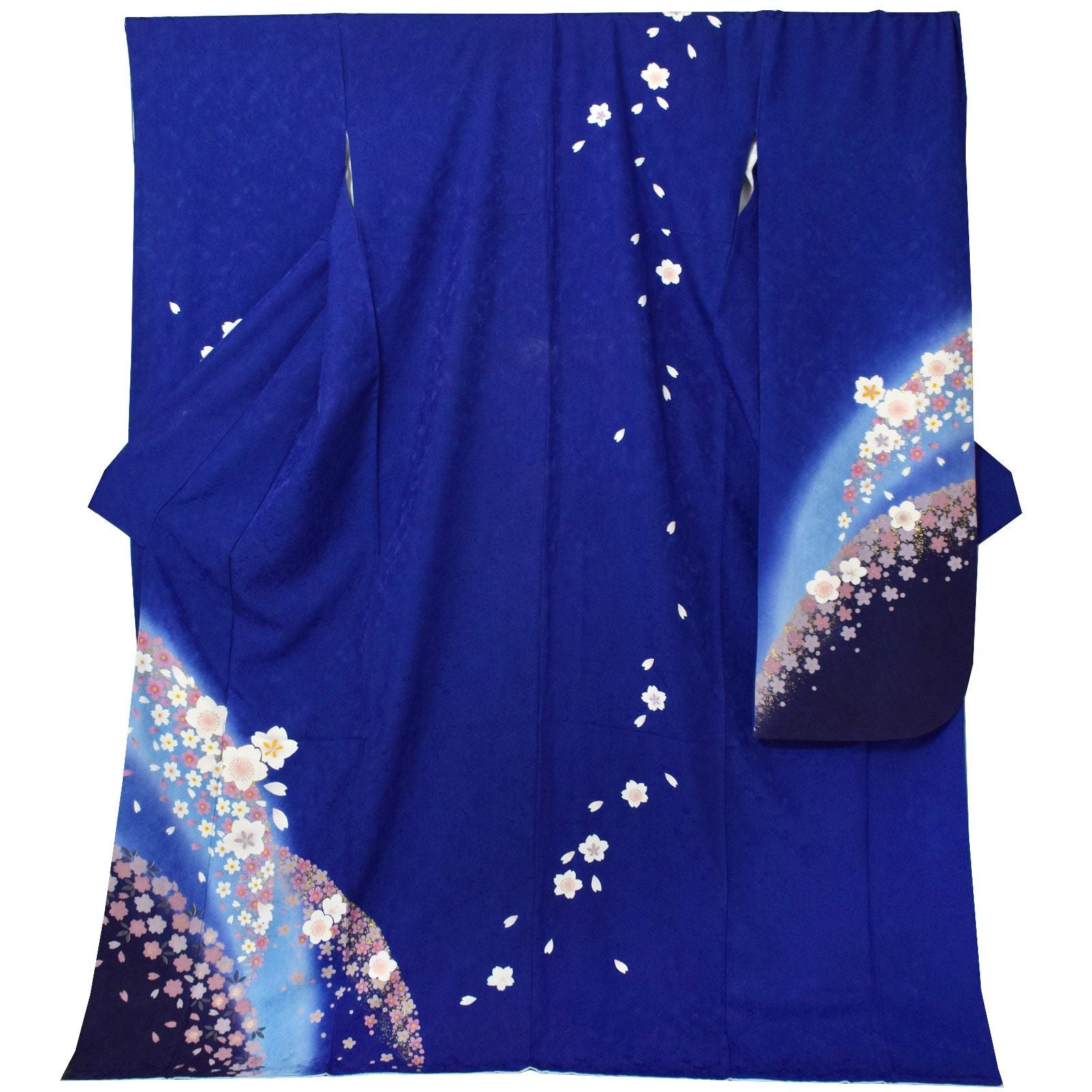 【中古品】仕立て上がり 正絹 振袖「瑠璃色　桜」貸衣装処分 レンタル処分品 成人式