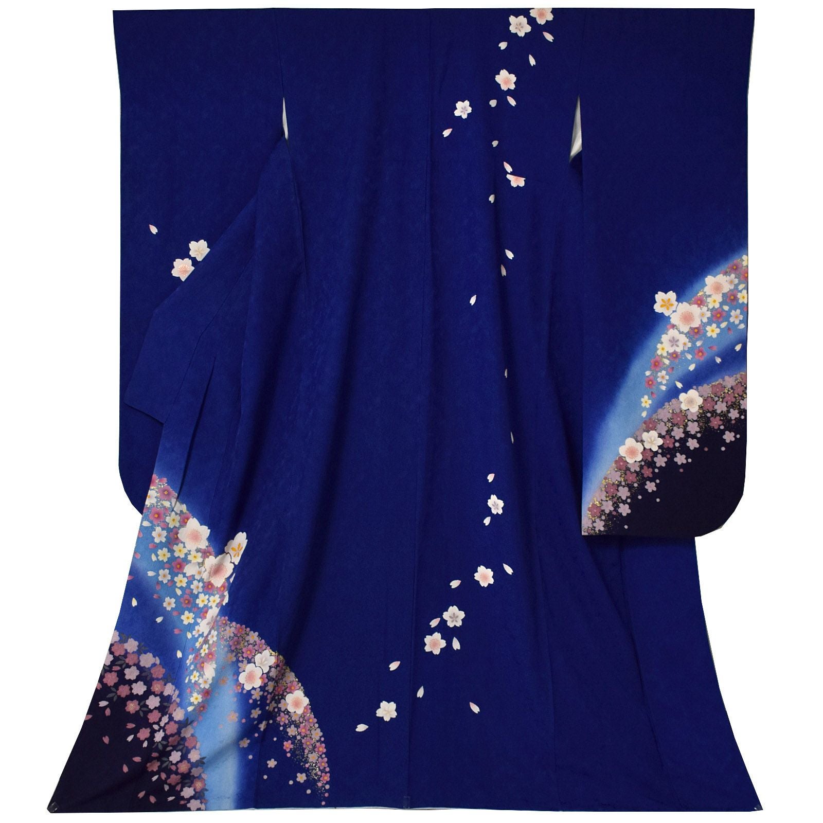【中古品】仕立て上がり 振袖「瑠璃色　桜」貸衣装処分 レンタル処分品 成人式